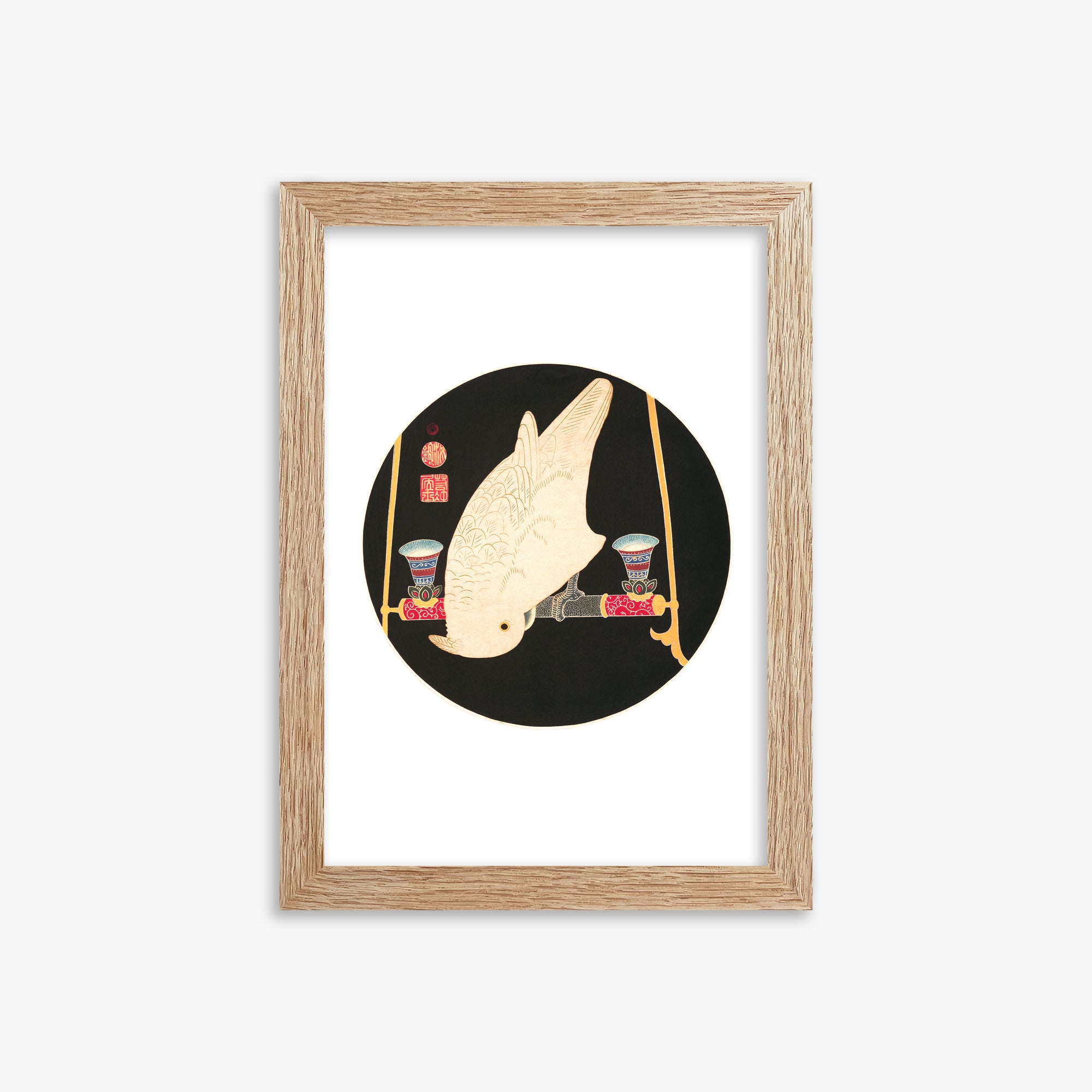 Itō Jakuchū: A White Macaw, 21x30cm Framed Art Reproduction With Raw Oak Frame