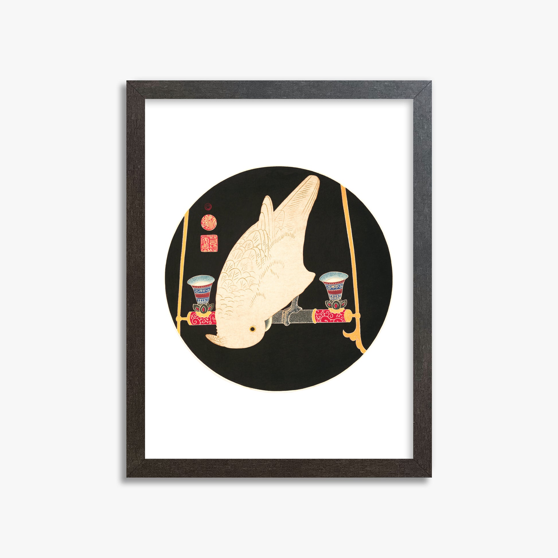 Itō Jakuchū: A White Macaw, 30x40cm Framed Art Reproduction With Espresso Frame