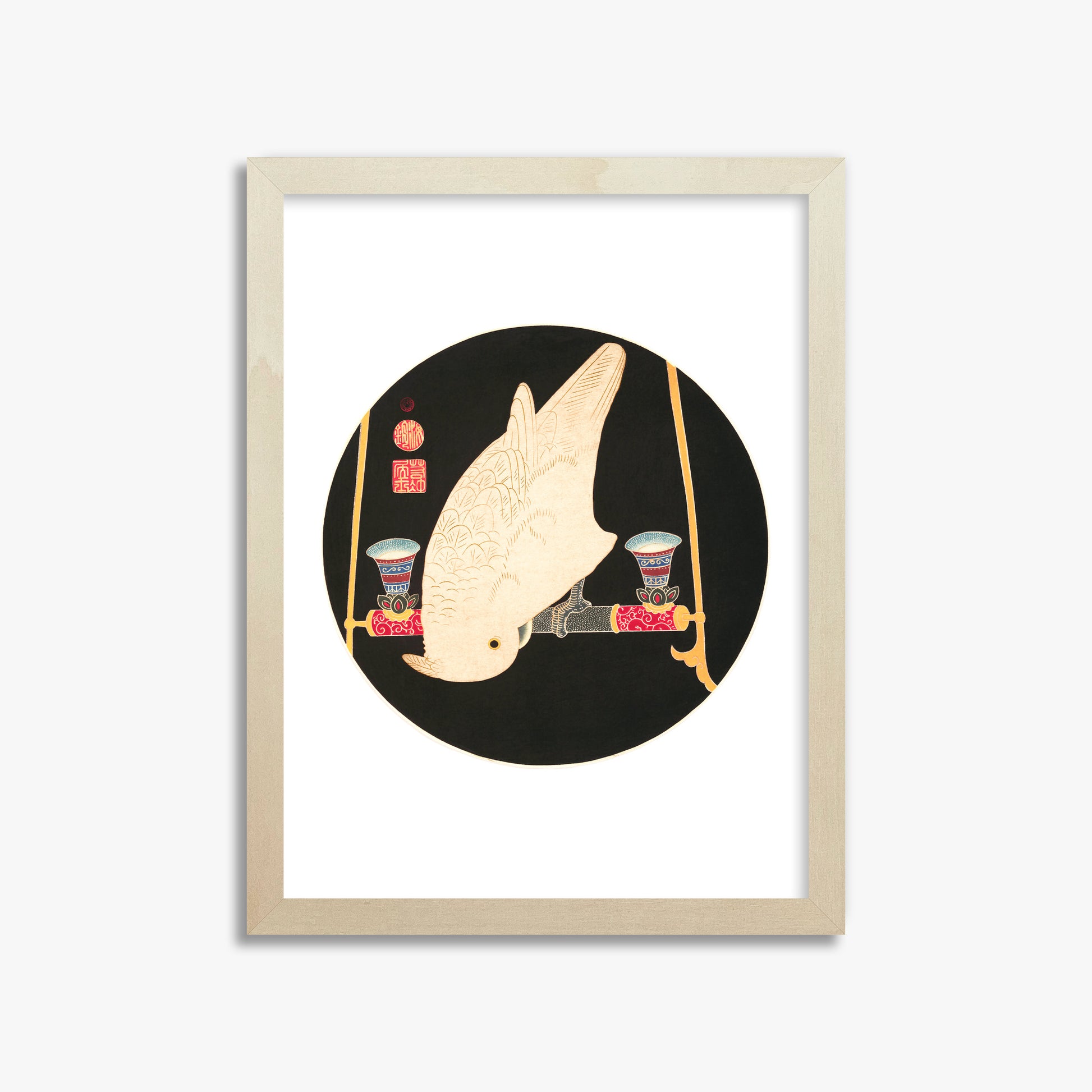 Itō Jakuchū: A White Macaw, 30x40cm Framed Art Reproduction With Lime Wood Frame