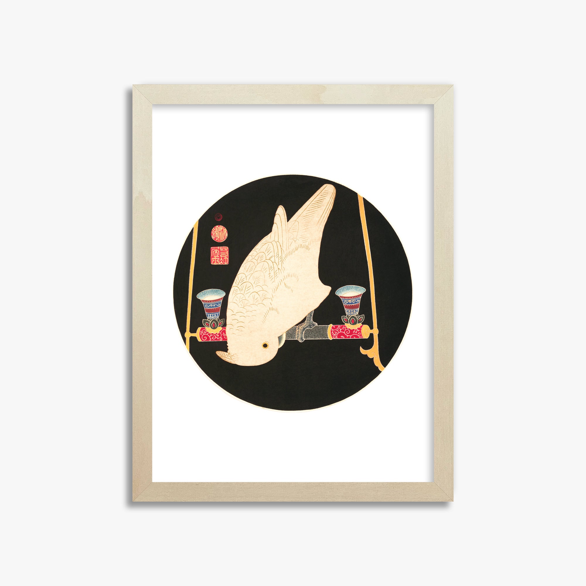 Itō Jakuchū: A White Macaw, 30x40cm Framed Art Reproduction With Lime Wood Frame