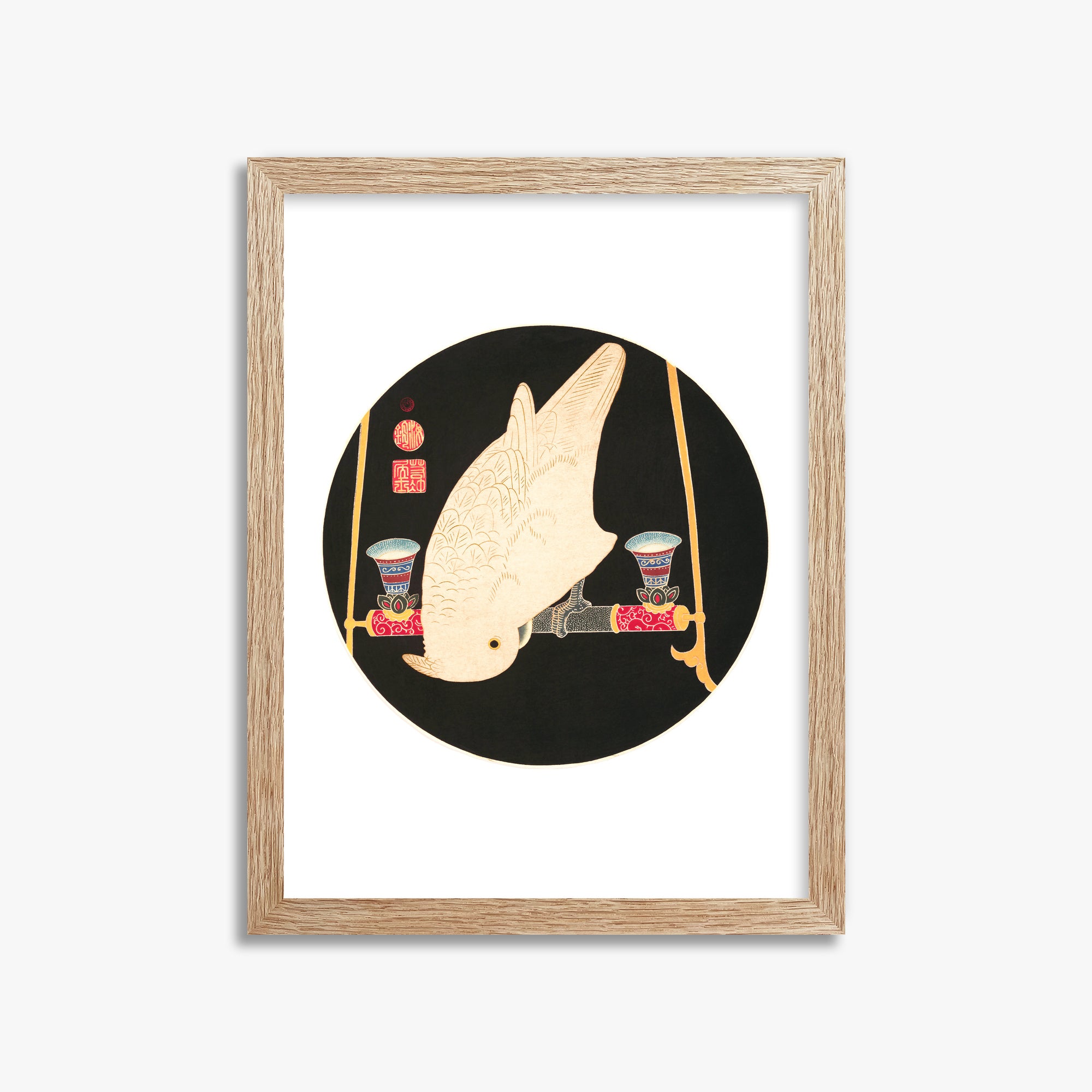 Itō Jakuchū: A White Macaw, 30x40cm Framed Art Reproduction With Raw Oak Frame