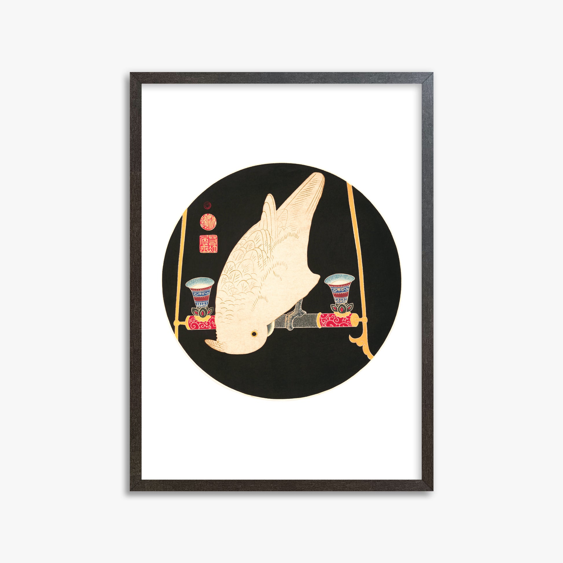 Itō Jakuchū: A White Macaw, 50x70cm Framed Art Reproduction With Espresso Frame