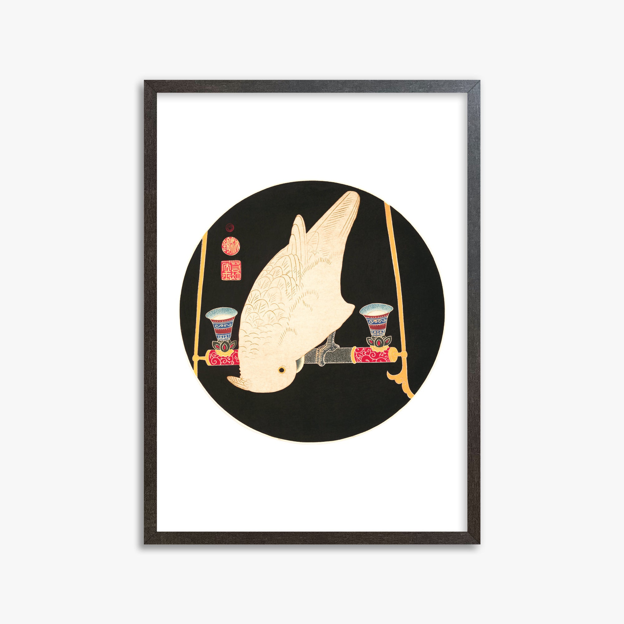 Itō Jakuchū: A White Macaw, 50x70cm Framed Art Reproduction With Espresso Frame