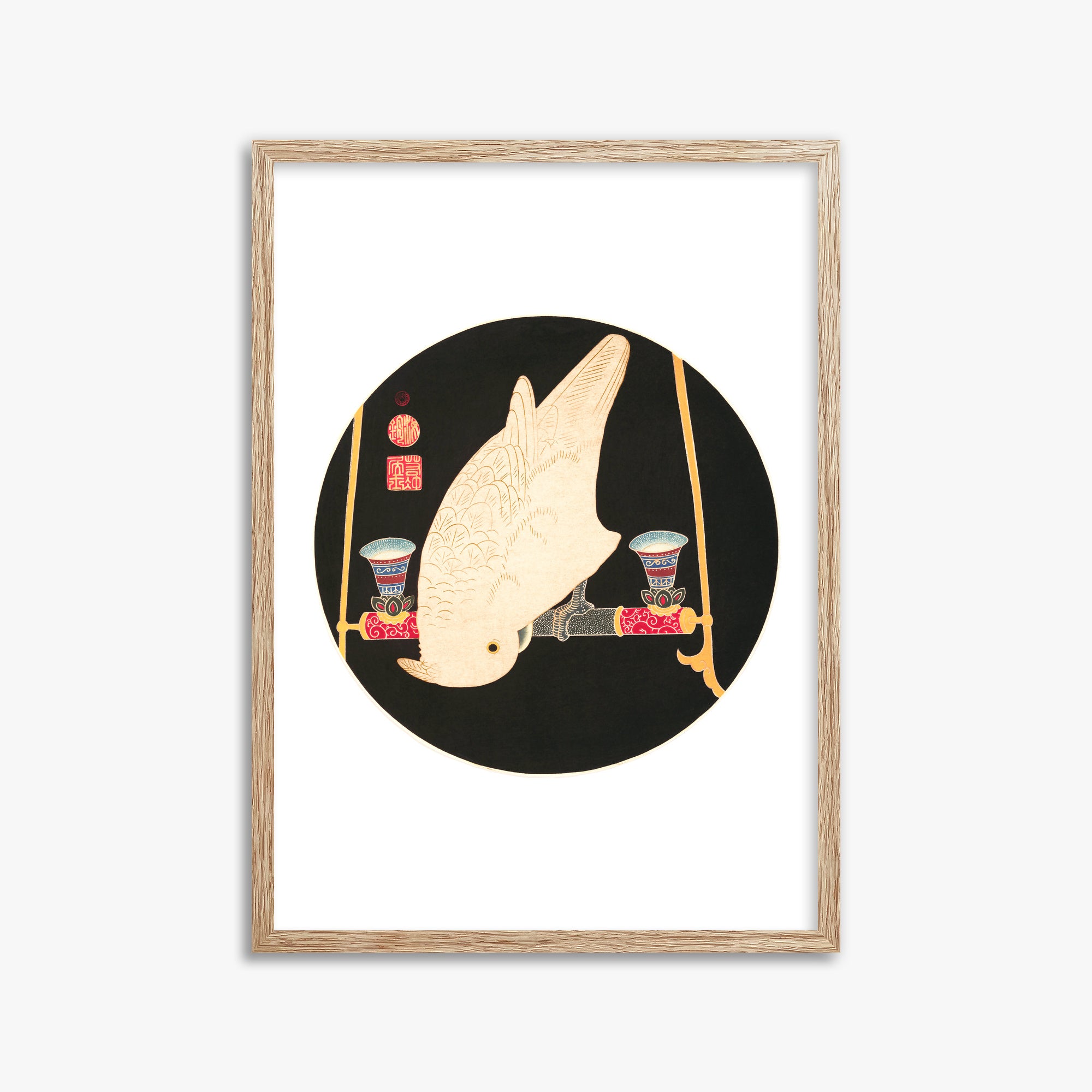 Itō Jakuchū: A White Macaw, 50x70cm Framed Art Reproduction With Raw Oak Frame