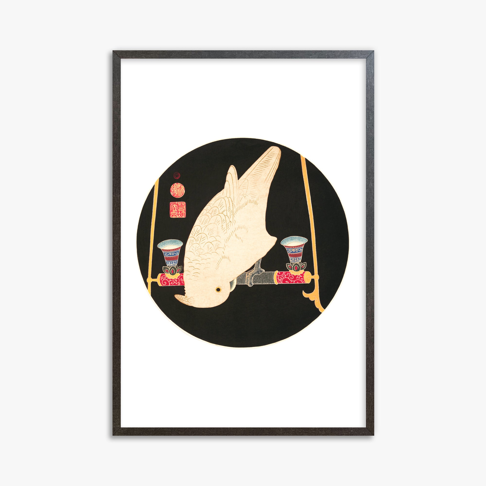 Itō Jakuchū: A White Macaw, 61x91cm Framed Art Reproduction With Espresso Frame