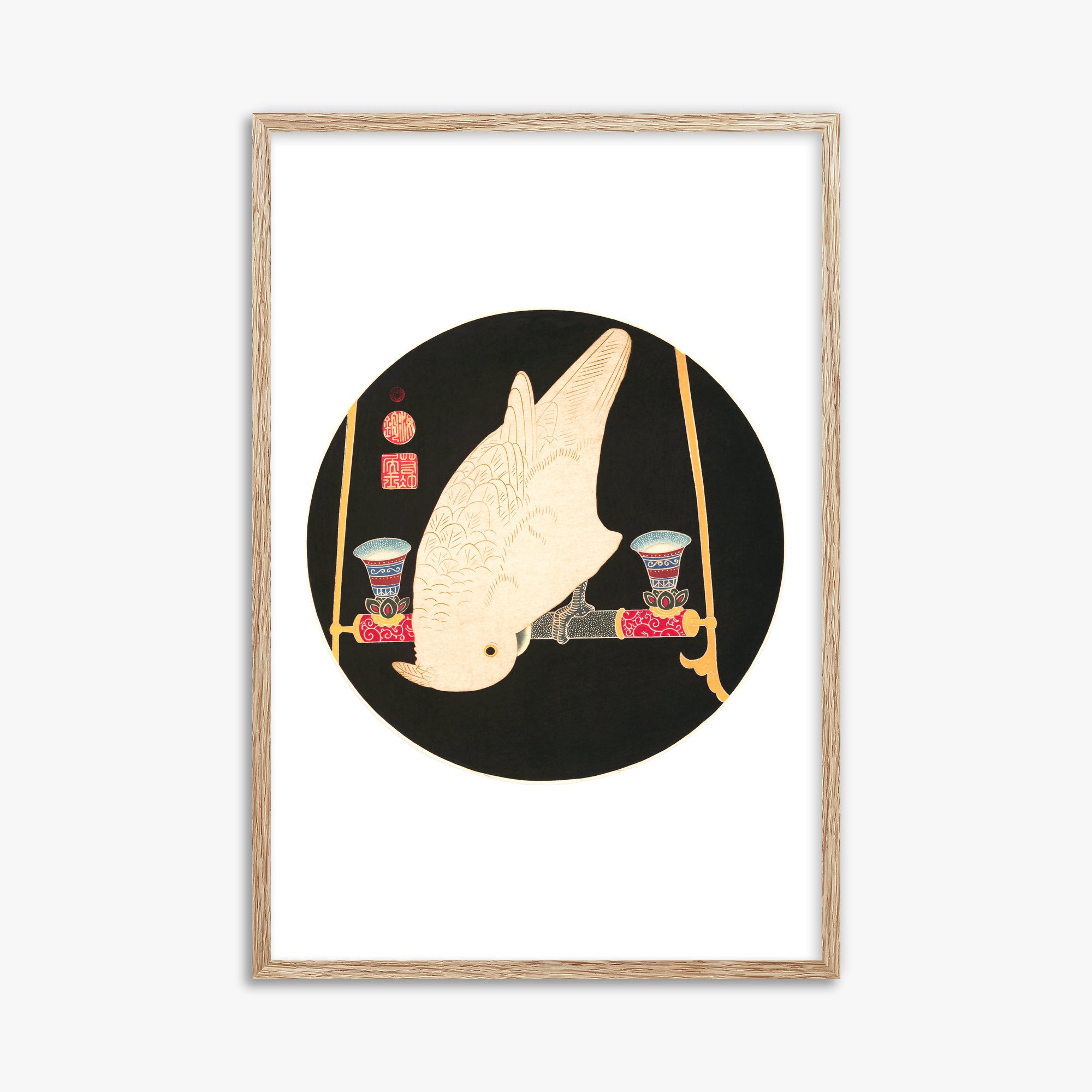 Itō Jakuchū: A White Macaw, 61x91cm Framed Art Reproduction With Raw Oak Frame