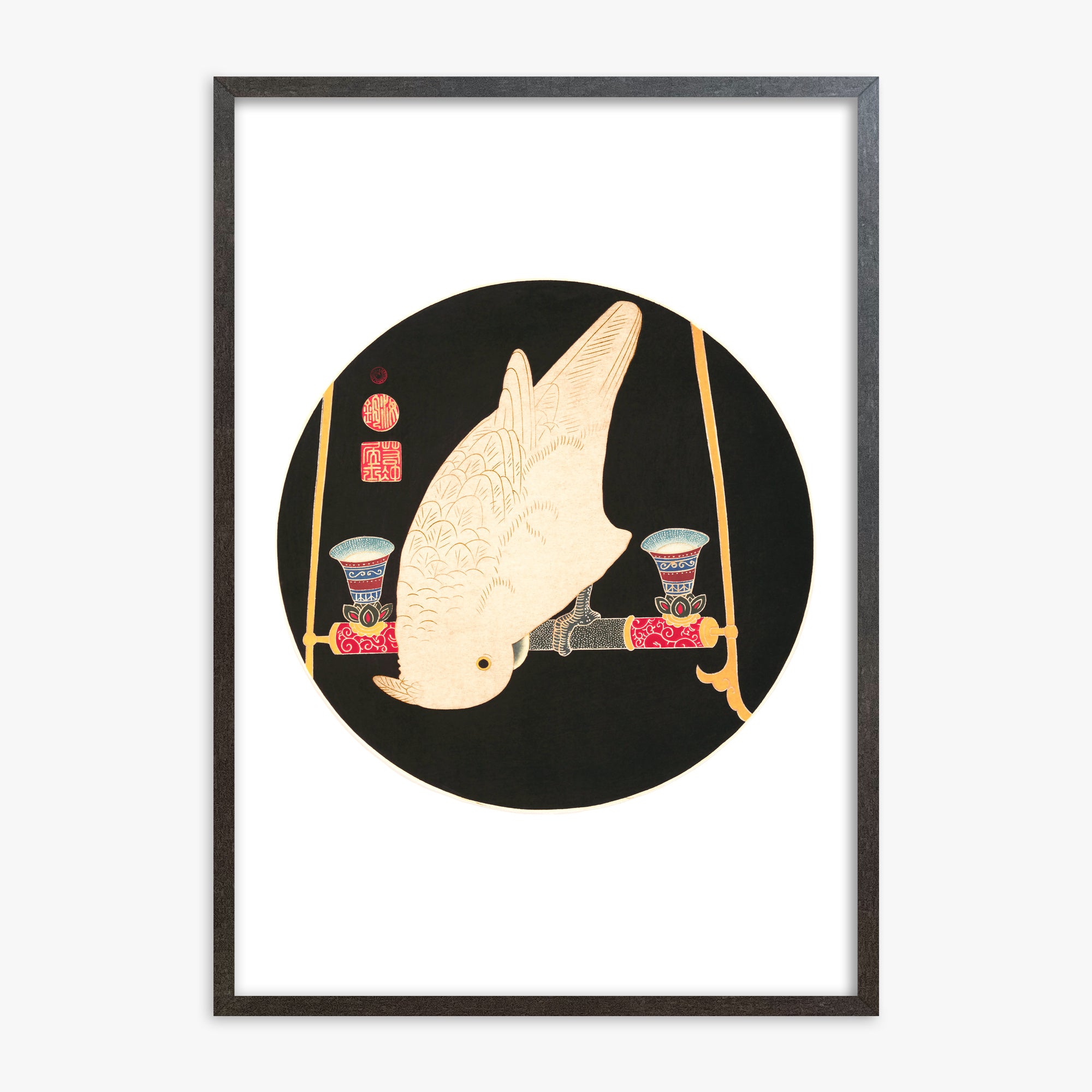 Itō Jakuchū: A White Macaw, 70x100cm Framed Art Reproduction With Espresso Frame