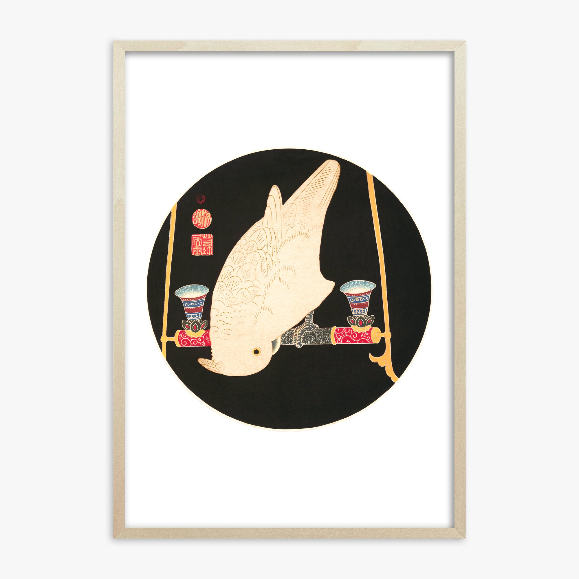 Itō Jakuchū: A White Macaw, 70x100cm Framed Art Reproduction With Lime Wood Frame