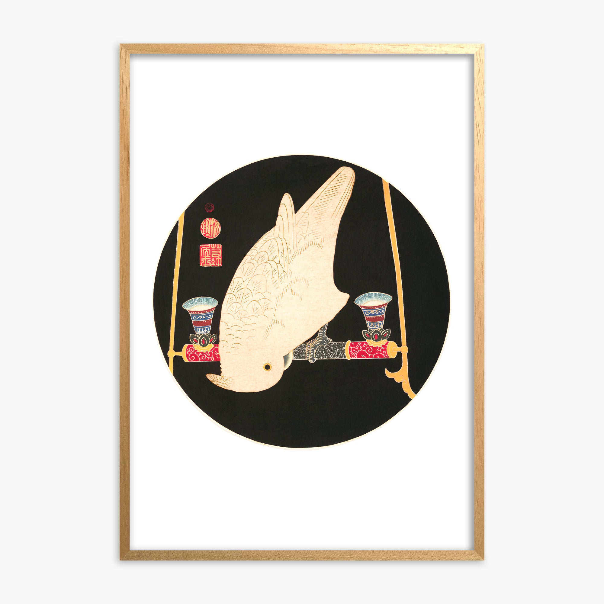 Itō Jakuchū: A White Macaw 50x70 cm Art Reproduction With Oak Frame