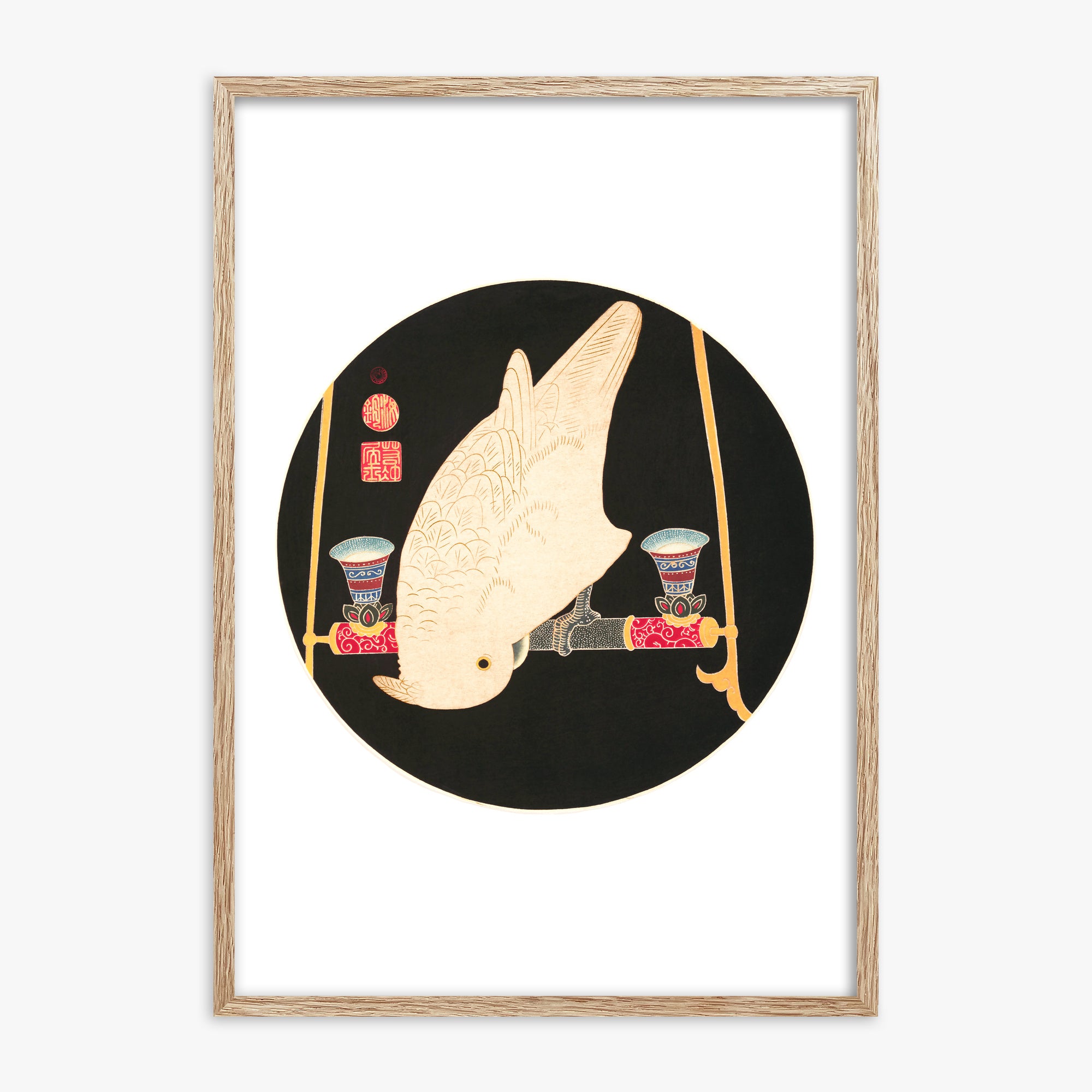Itō Jakuchū: A White Macaw, 70x100cm Framed Art Reproduction With Raw Oak Frame
