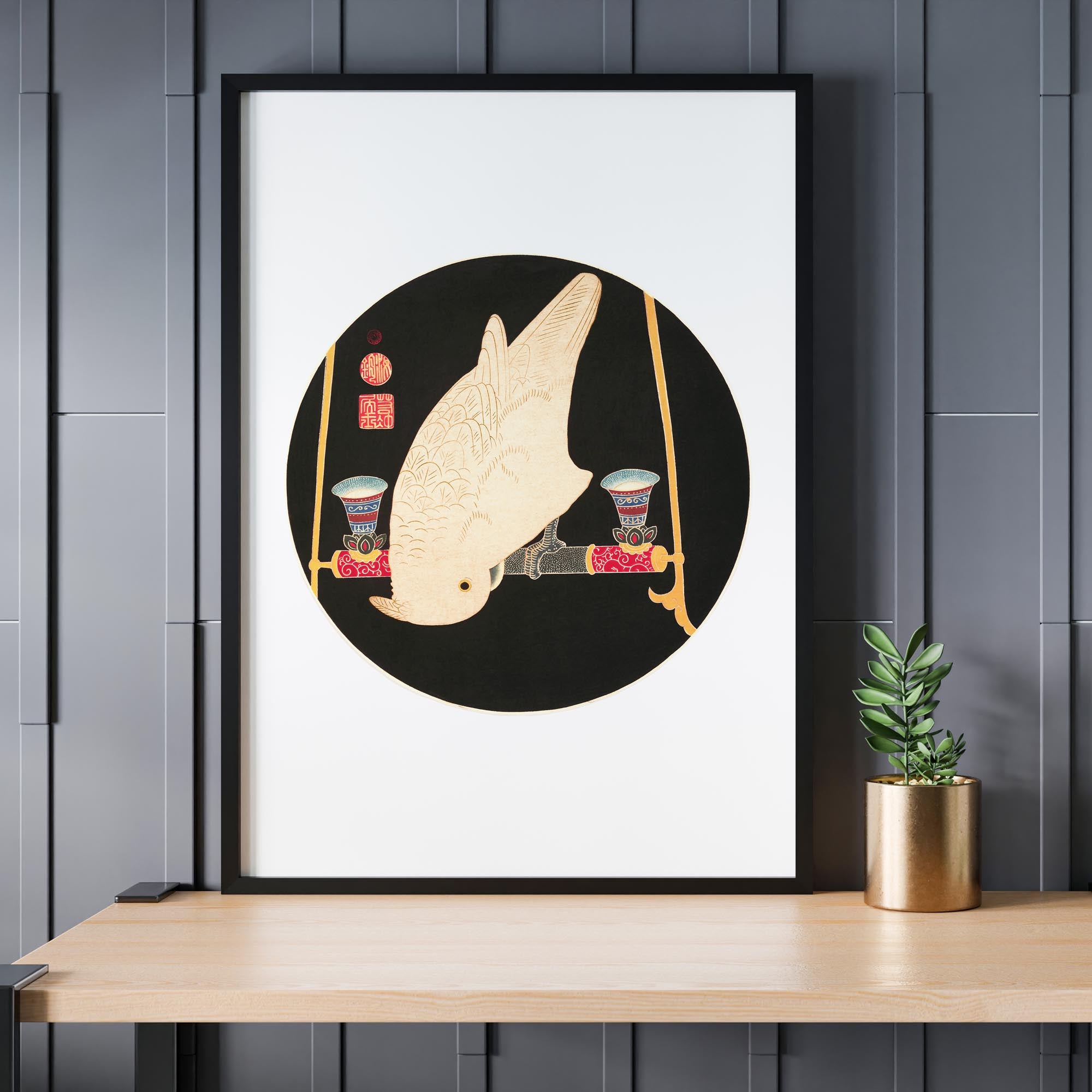 Design concept No. 24 for Itō Jakuchū: A White Macaw Japanese Wall Art