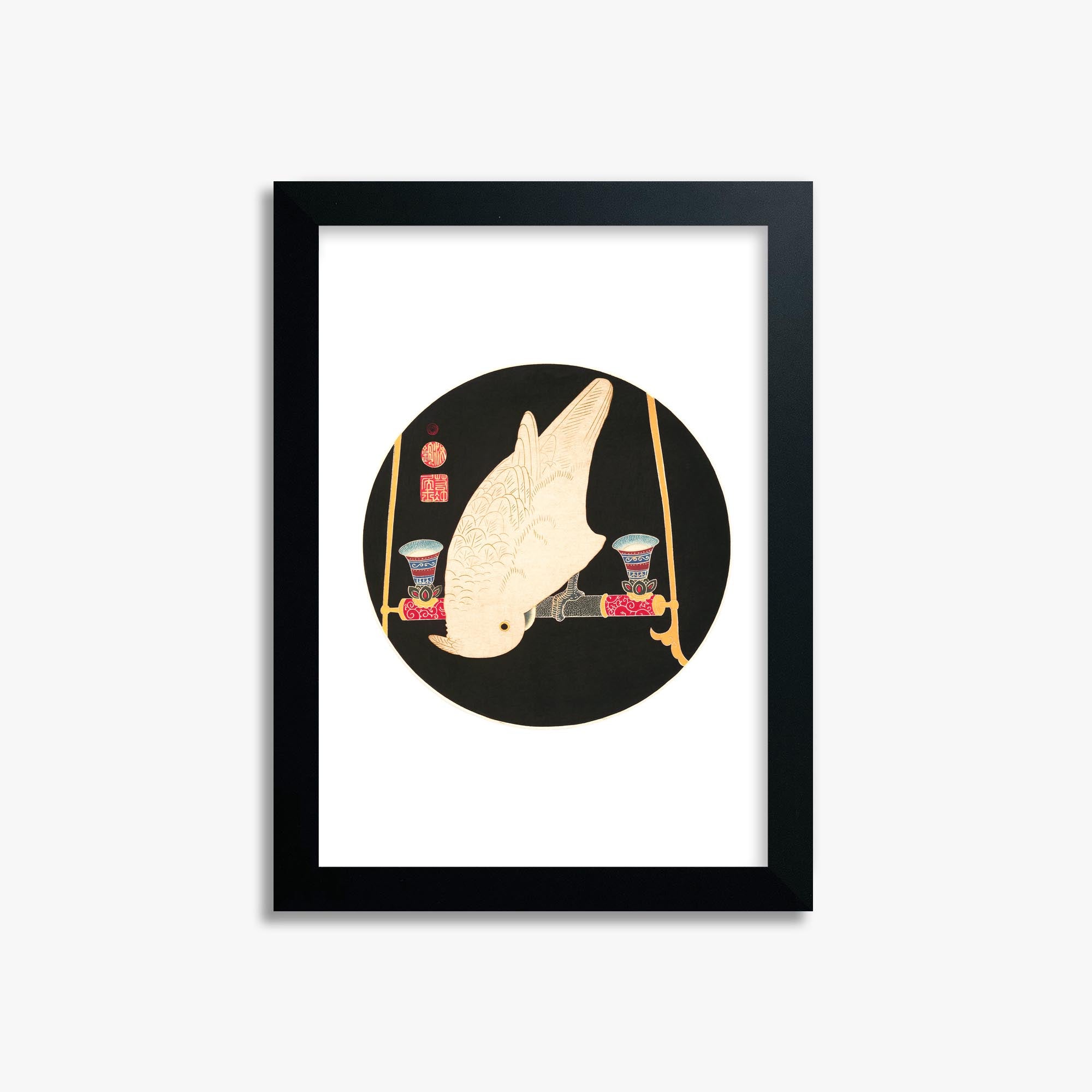 Itō Jakuchū: A White Macaw 21x30 cm Art Reproduction With Black Frame