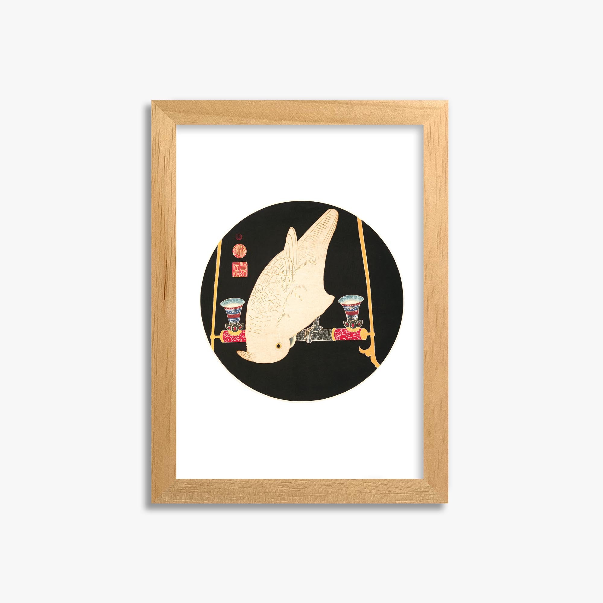 Itō Jakuchū: A White Macaw 21x30 cm Art Reproduction With Oak Frame