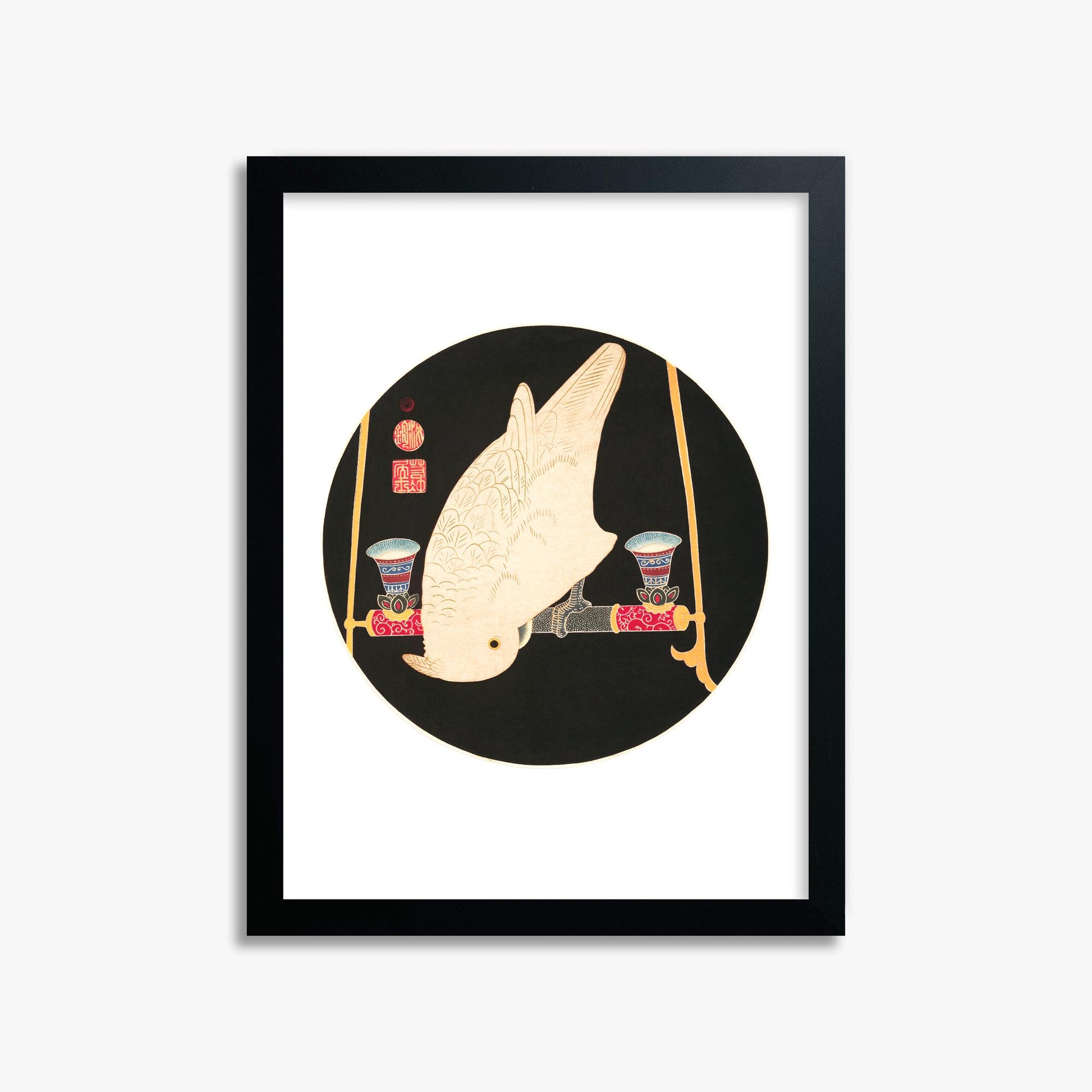Itō Jakuchū: A White Macaw 30x40 cm Art Reproduction With Black Frame