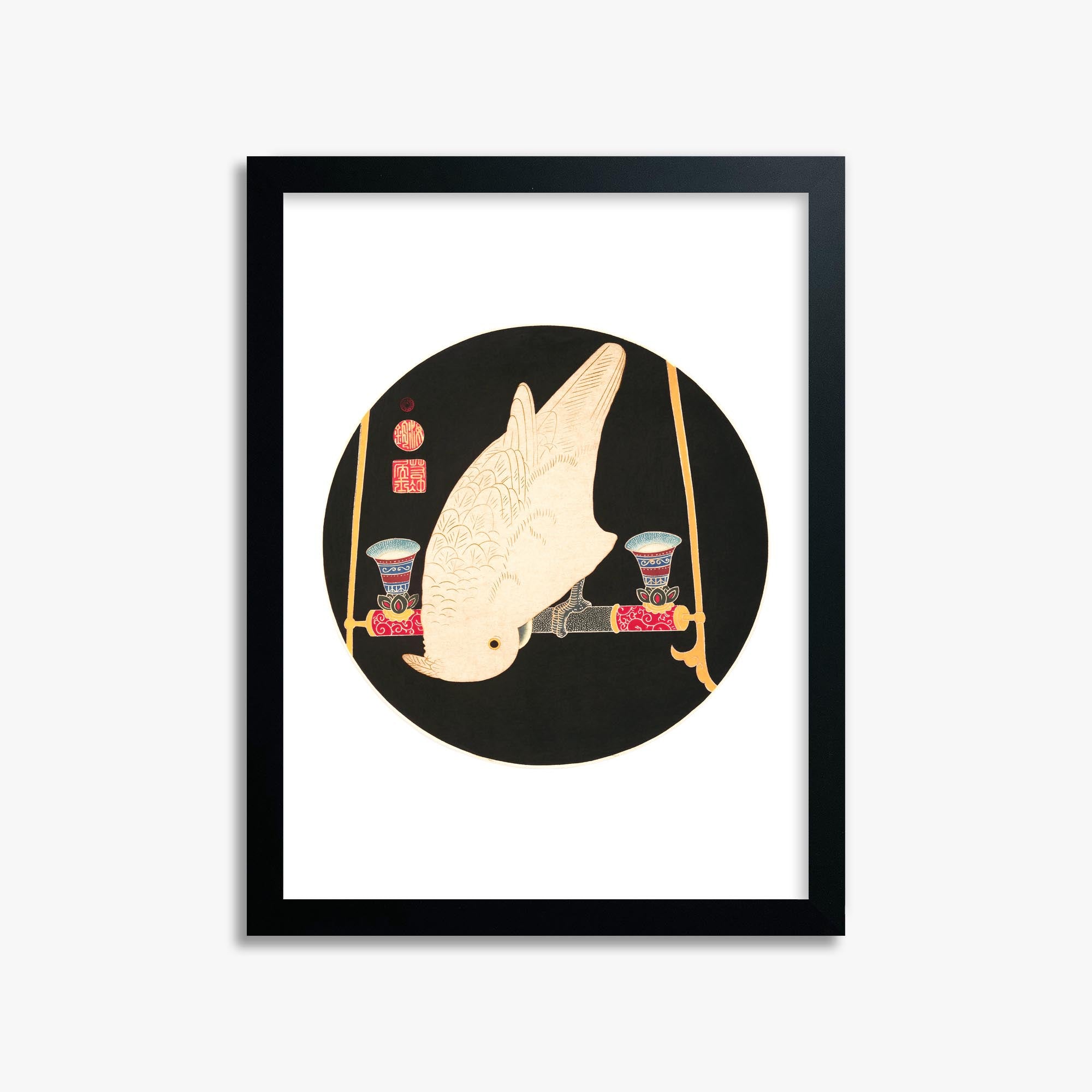 Itō Jakuchū: A White Macaw 30x40 cm Art Reproduction With Black Frame