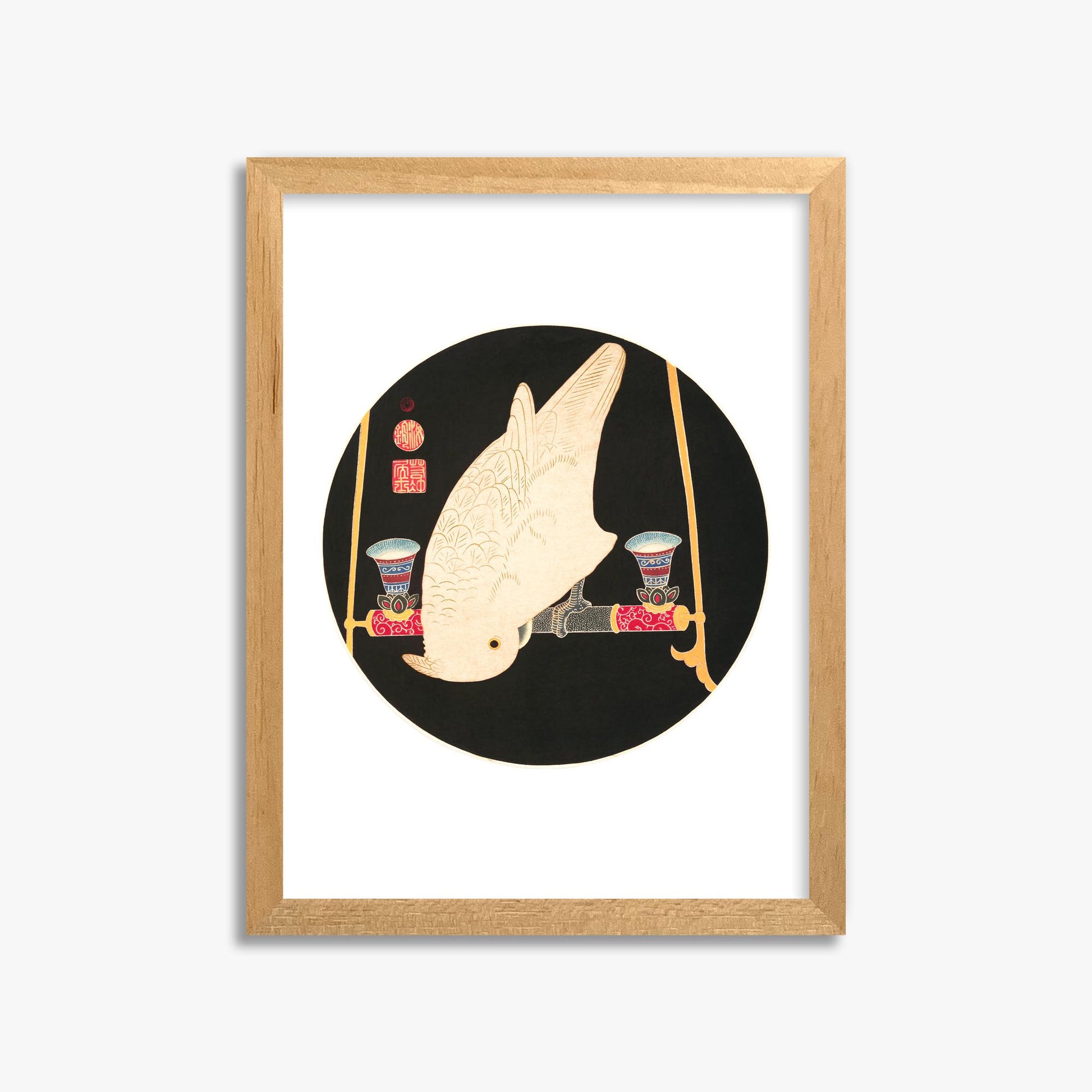 Itō Jakuchū: A White Macaw 30x40 cm Art Reproduction With Oak Frame