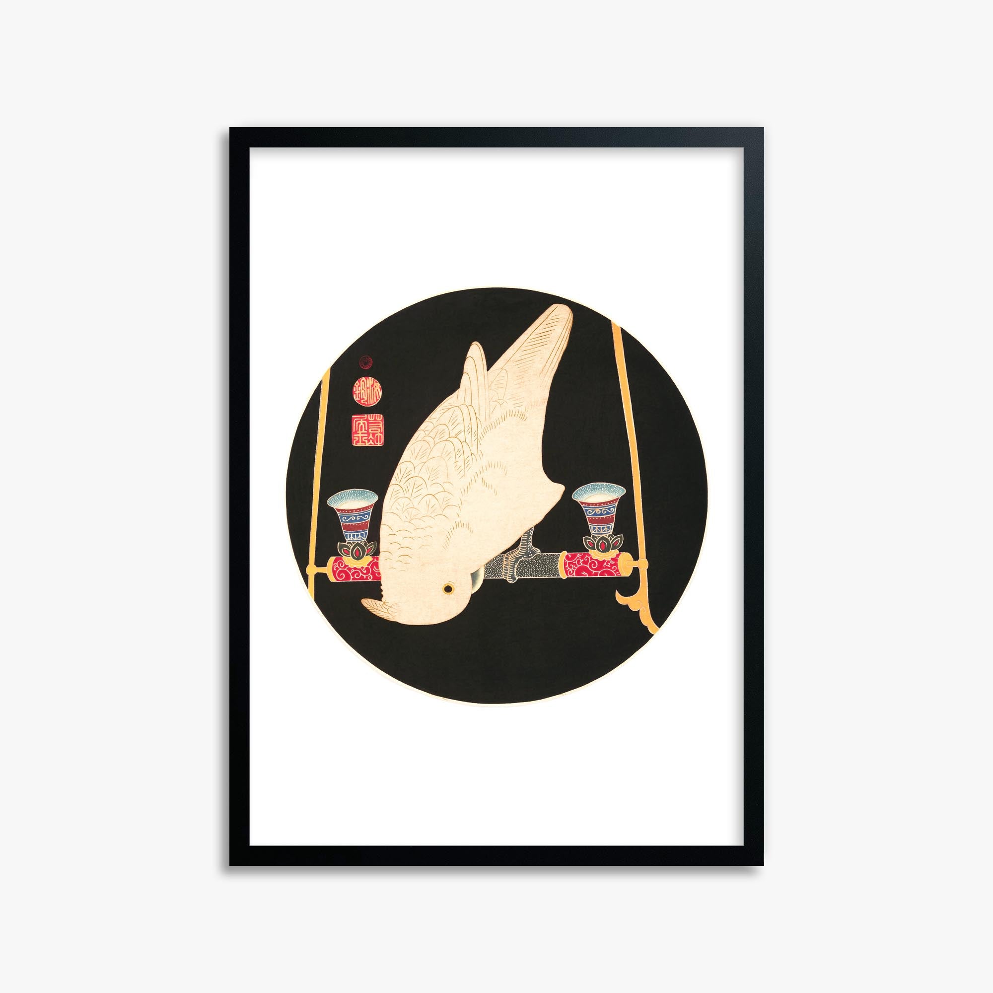 Itō Jakuchū: A White Macaw 50x70 cm Art Reproduction With Black Frame