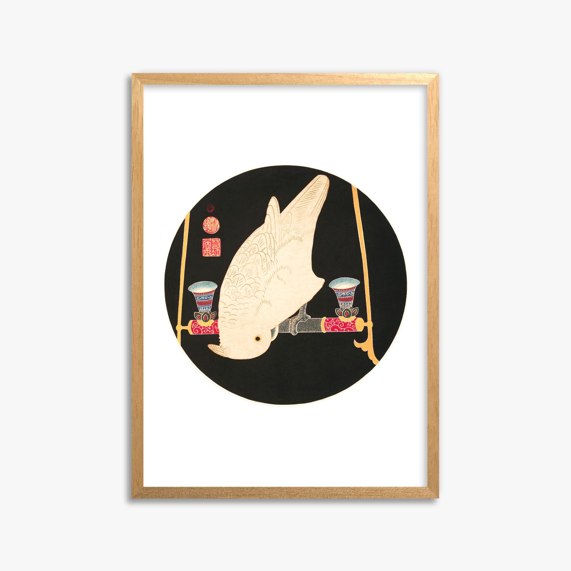 Itō Jakuchū: A White Macaw 50x70 cm Art Reproduction With Oak Frame