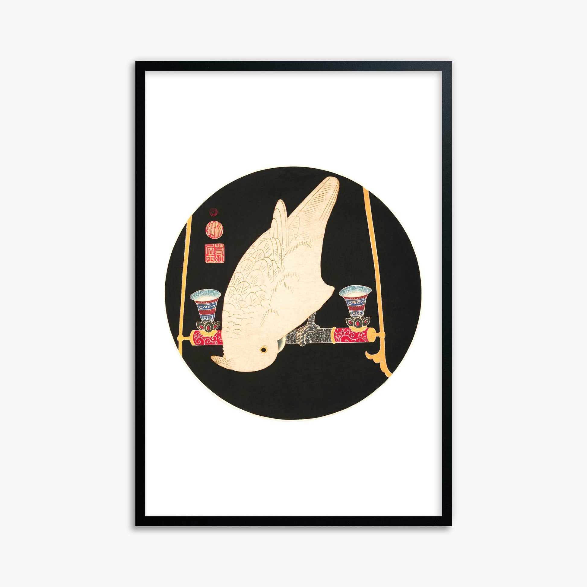 Itō Jakuchū: A White Macaw 61x91 cm Art Reproduction With Black Frame