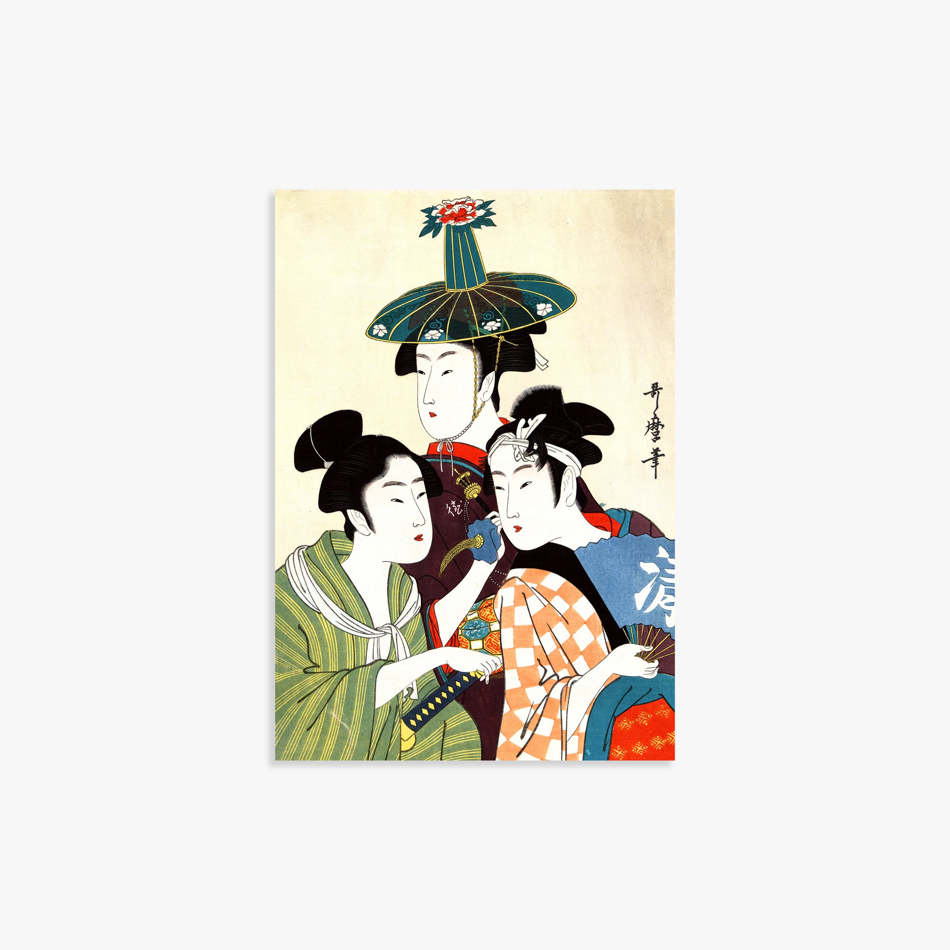 Utamaro Kitagawa: Three Young Men or Women, 21x30cm Art Reproduction Unframed