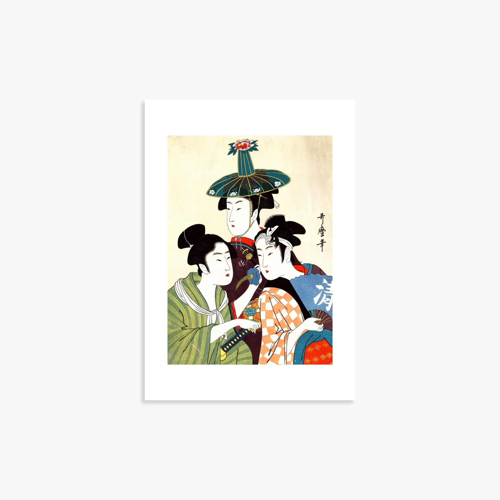 Utamaro Kitagawa: Three Young Men or Women, 21x30cm Art Reproduction Unframed