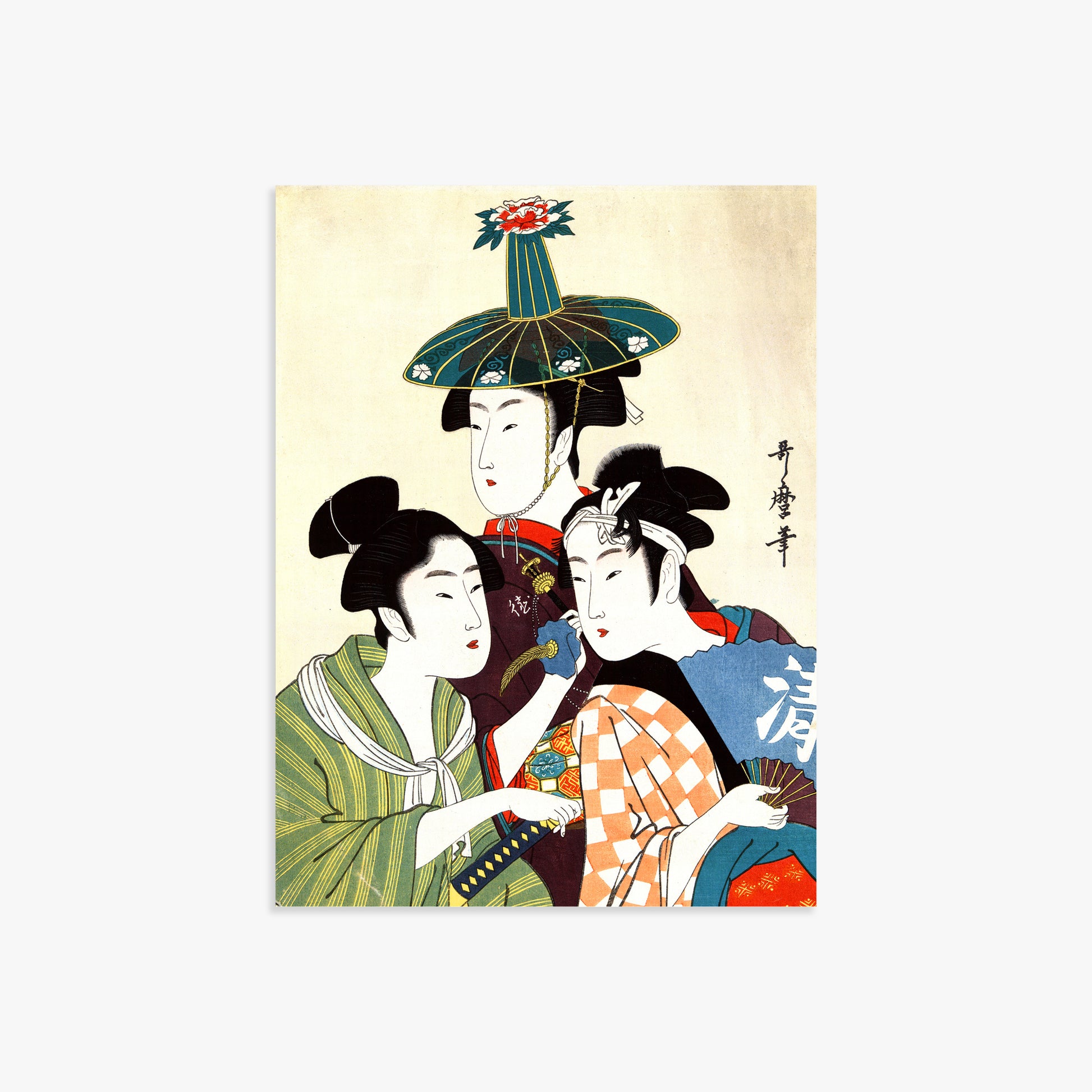 Utamaro Kitagawa: Three Young Men or Women, 30x40cm Art Reproduction Unframed