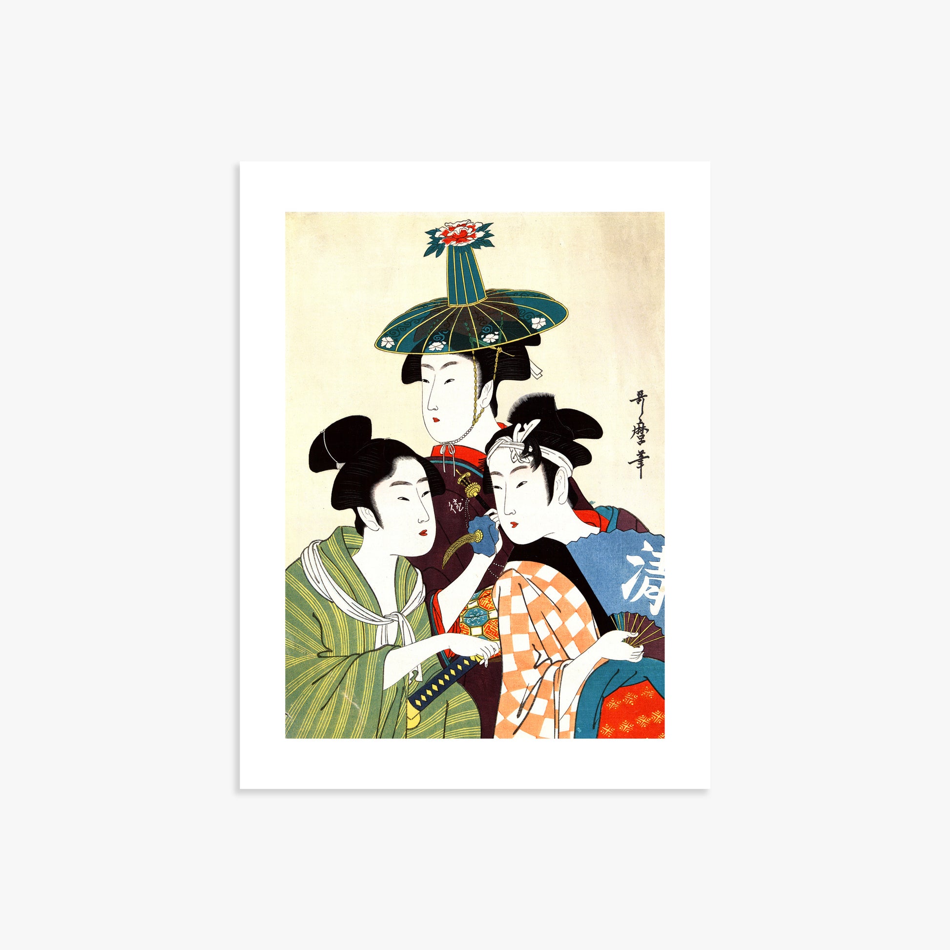 Utamaro Kitagawa: Three Young Men or Women, 30x40cm Art Reproduction Unframed