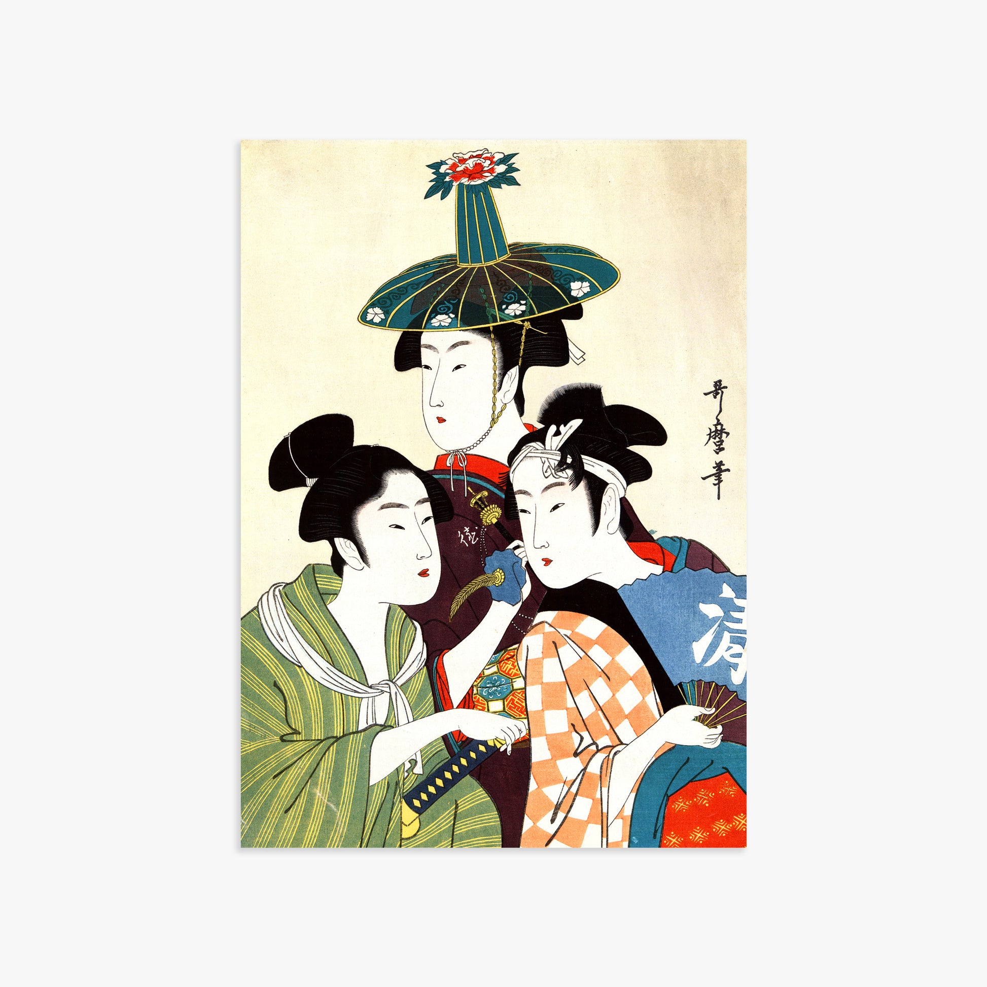 Utamaro Kitagawa: Three Young Men or Women, 50x70cm Art Reproduction Unframed