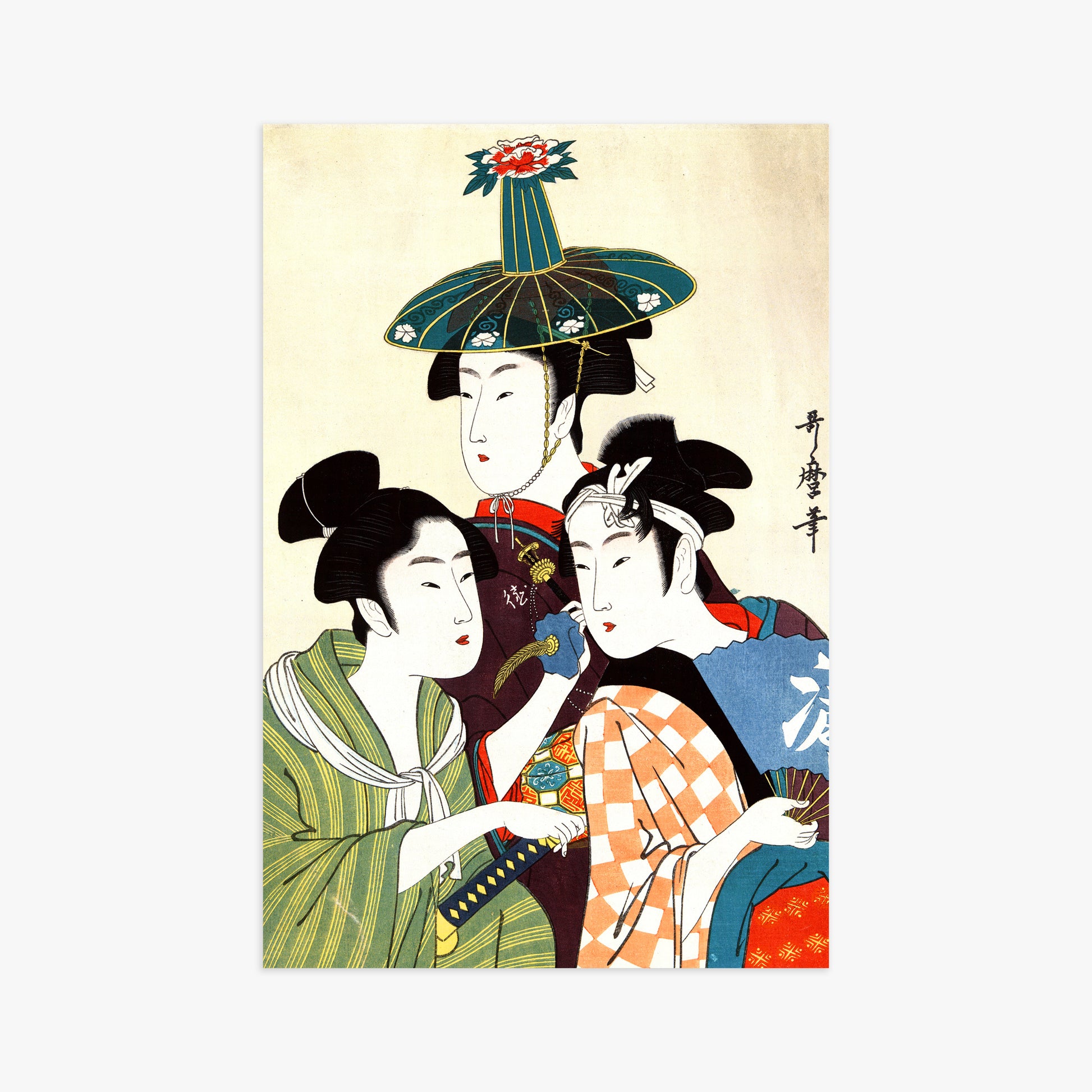 Utamaro Kitagawa: Three Young Men or Women, 61x91cm Art Reproduction Unframed