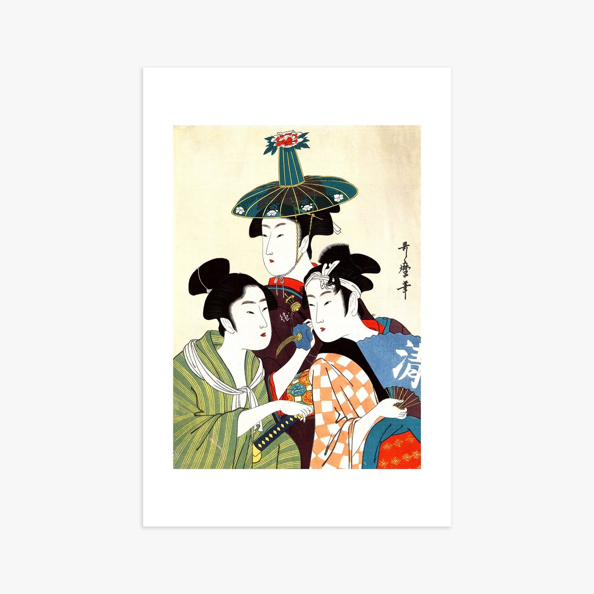 Utamaro Kitagawa: Three Young Men or Women, 61x91cm Art Reproduction Unframed