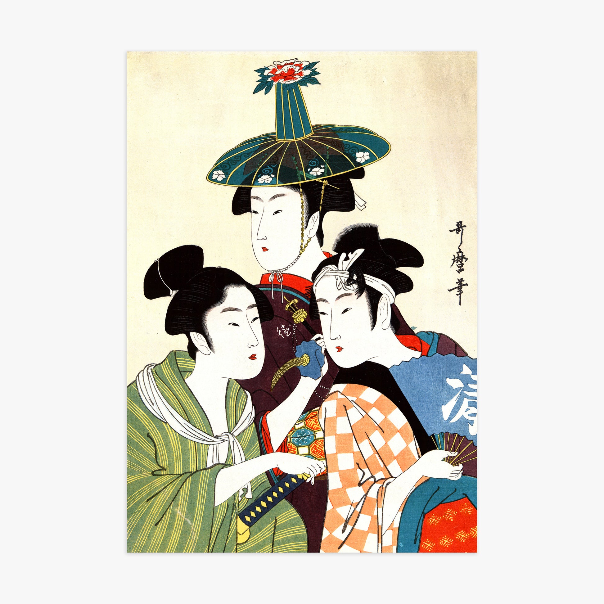 Utamaro Kitagawa: Three Young Men or Women, 70x100cm Art Reproduction Unframed