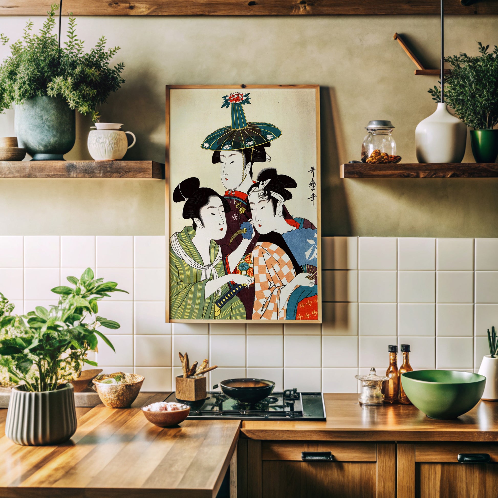 Design Concept No. 41 for Utamaro Kitagawa: Three Young Men or Women Japanese Wall Art