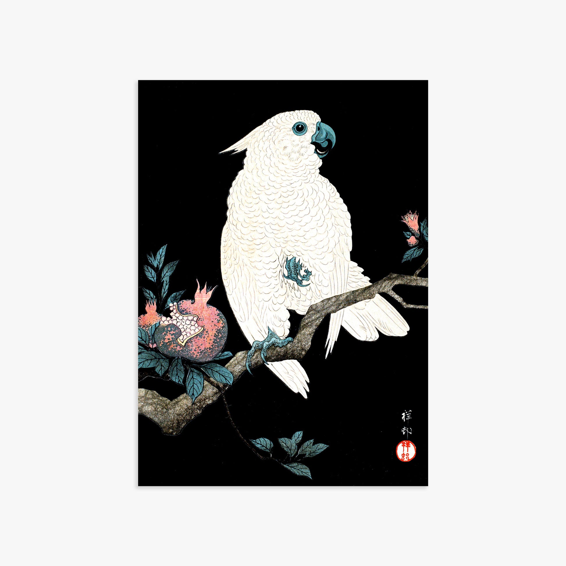 Ohara Koson: Cockatoo with Pomegranate, 50x70cm Art Reproduction Unframed