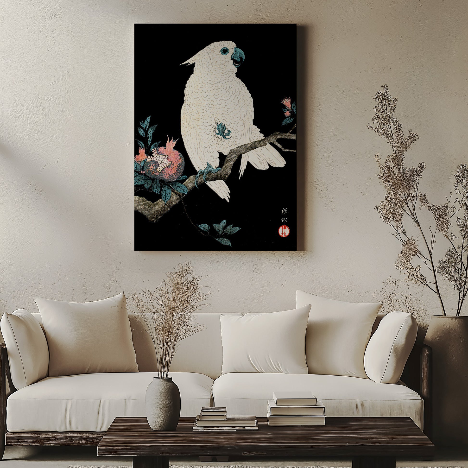 Design Concept No. 57 for Ohara Koson: Cockatoo with Pomegranate Japanese Wall Art