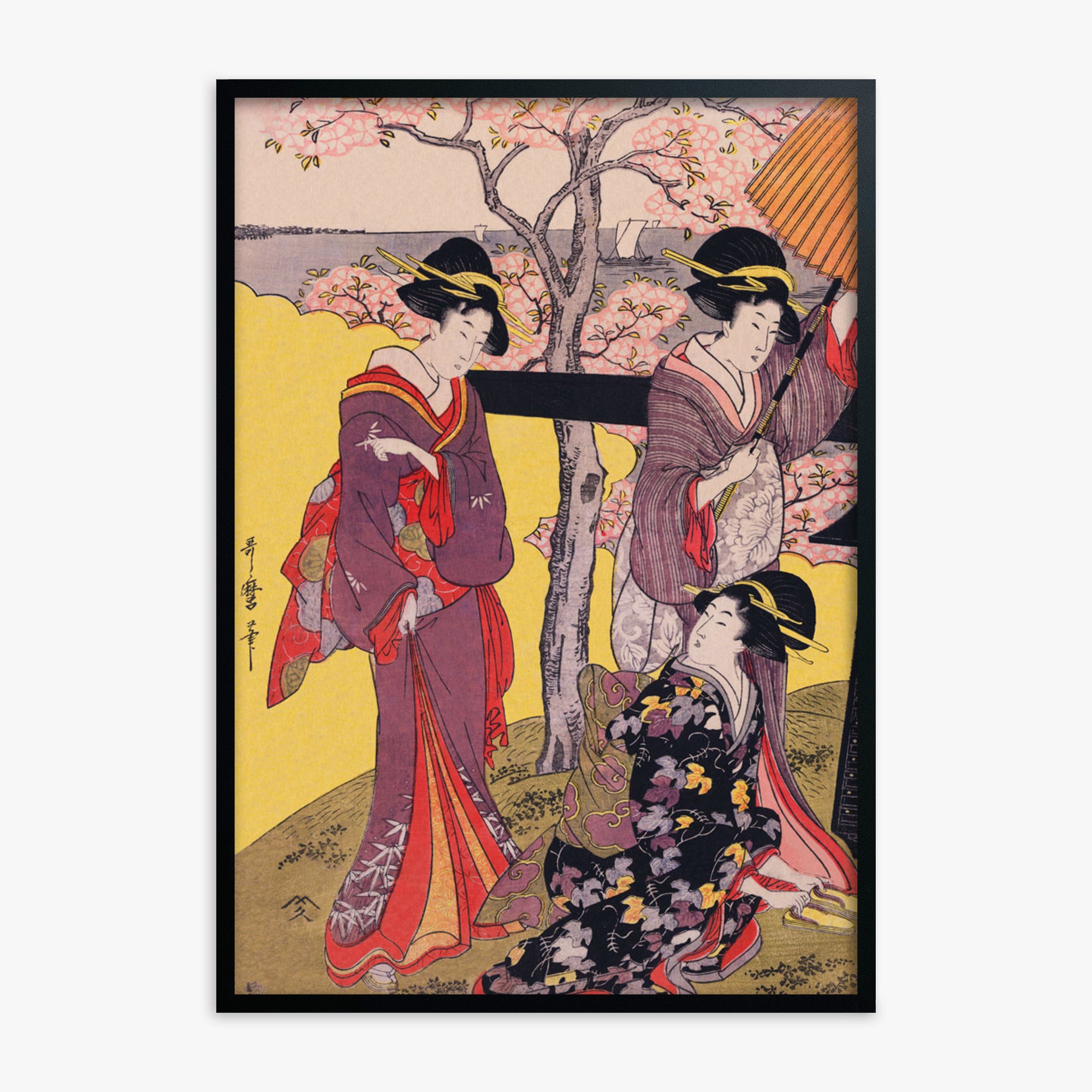 Utamaro Kitagawa: Cherry-viewing at Gotenyama, Black Framed Art Reproduction With Black Frame