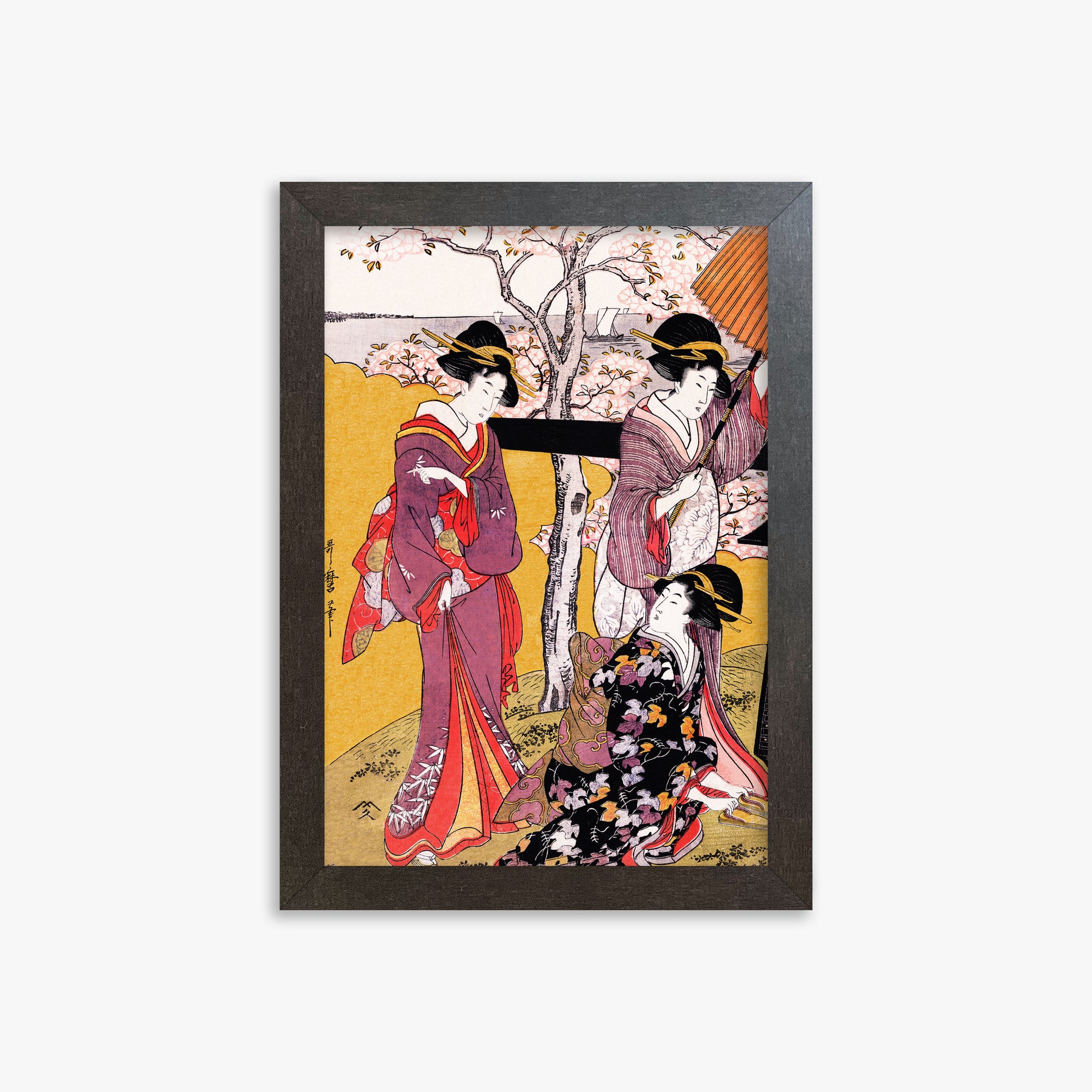Utamaro Kitagawa: Cherry-viewing at Gotenyama, 21x30cm Framed Art Reproduction With Espresso Frame