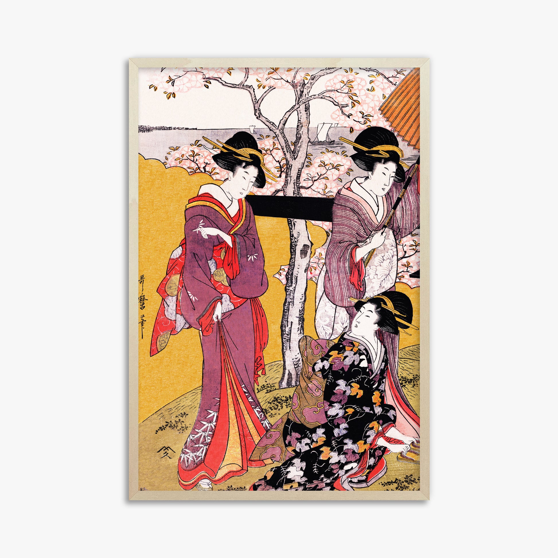 Utamaro Kitagawa: Cherry-viewing at Gotenyama, 61x91cm Framed Art Reproduction With Lime Wood Frame
