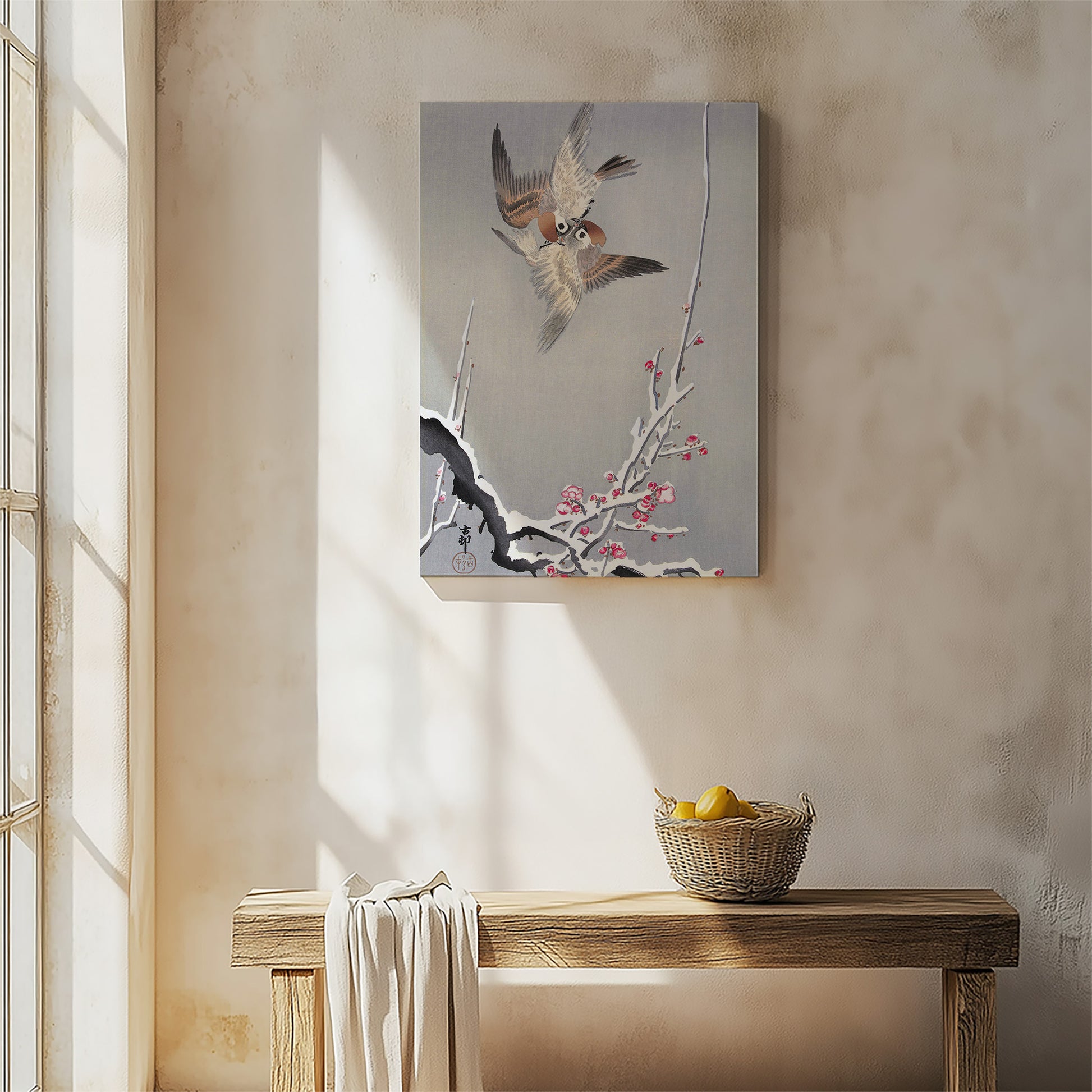 Design Concept No. 54 for Ohara Koson: Sparrows and Snowy Plum Tree Japanese Wall Art