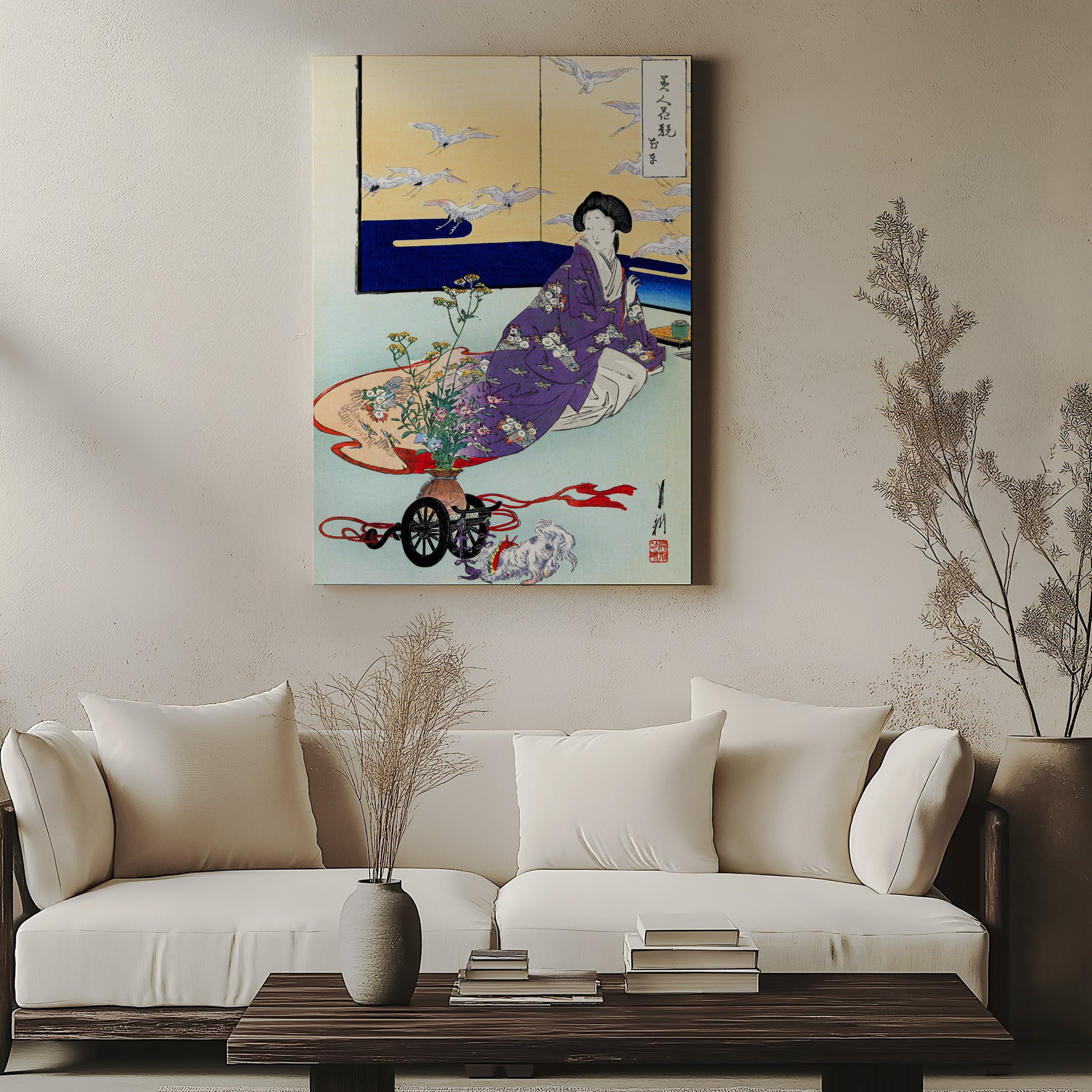 Design Concept No. 57 for Ogata Gekko: Dog Playing with Flower Cart Japanese Wall Art