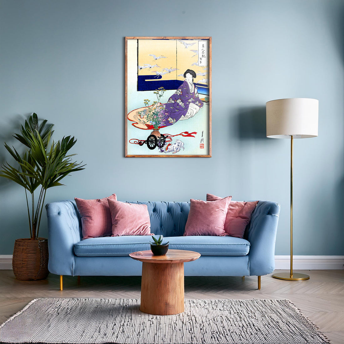 Ogata Gekko: Dog Playing with Flower Cart, 50x70cm Framed Art Reproduction With Black Frame