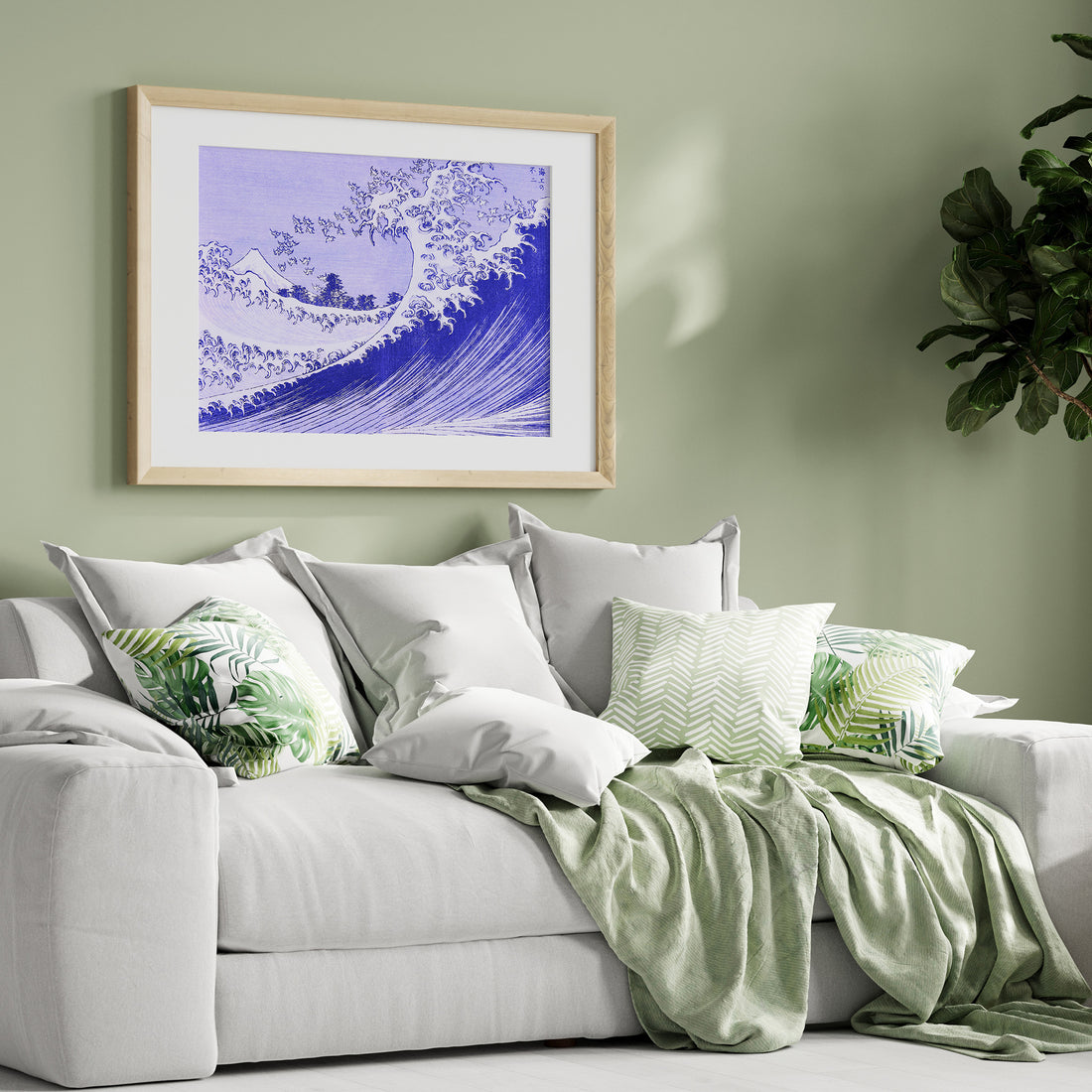 Katsushika Hokusai: The Big wave, 50x70cm Framed Art Reproduction With Black Frame
