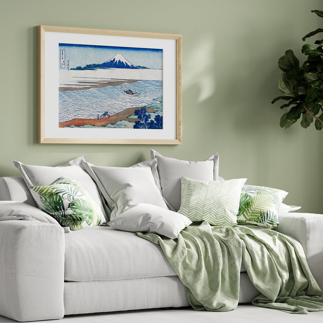Katsushika Hokusai: The Jewel River in Musashi Province, 50x70cm Framed Art Reproduction With Black Frame