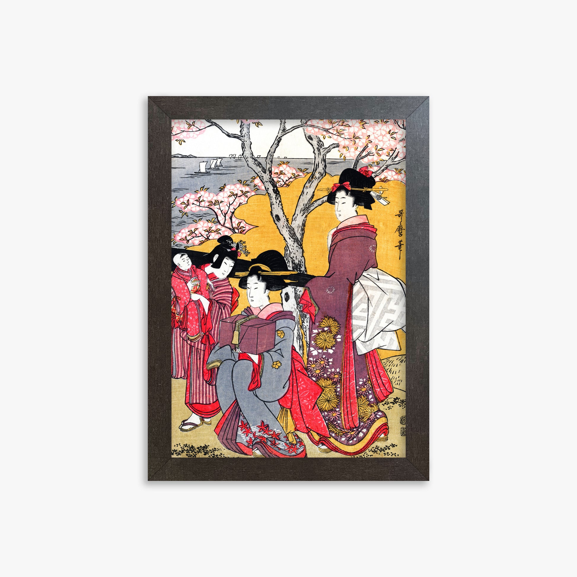 Kitagawa Utamaro: Cherry-viewing at Gotenyama, 21x30cm Framed Art Reproduction With Espresso Frame