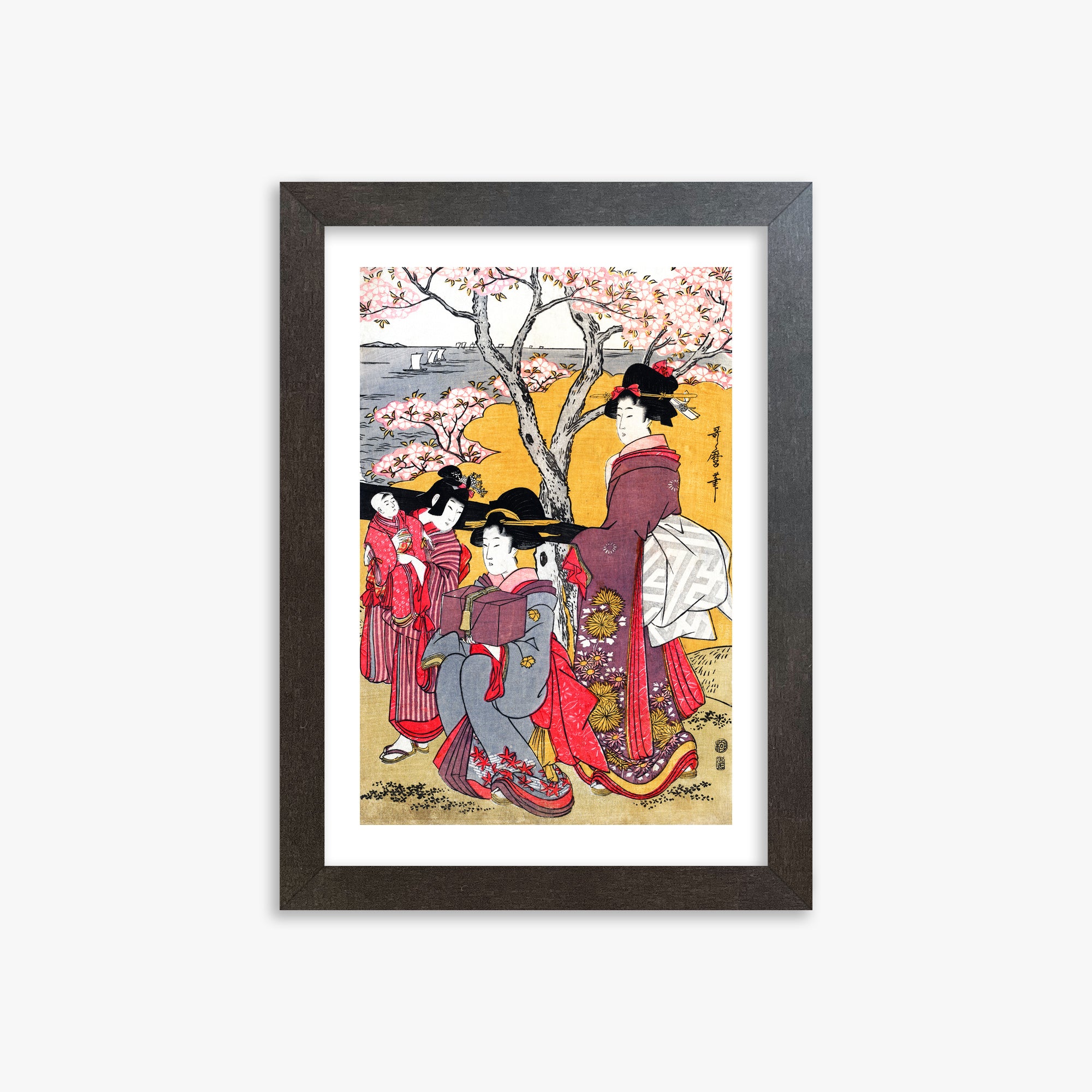 Kitagawa Utamaro: Cherry-viewing at Gotenyama, 21x30cm Framed Art Reproduction With Espresso Frame