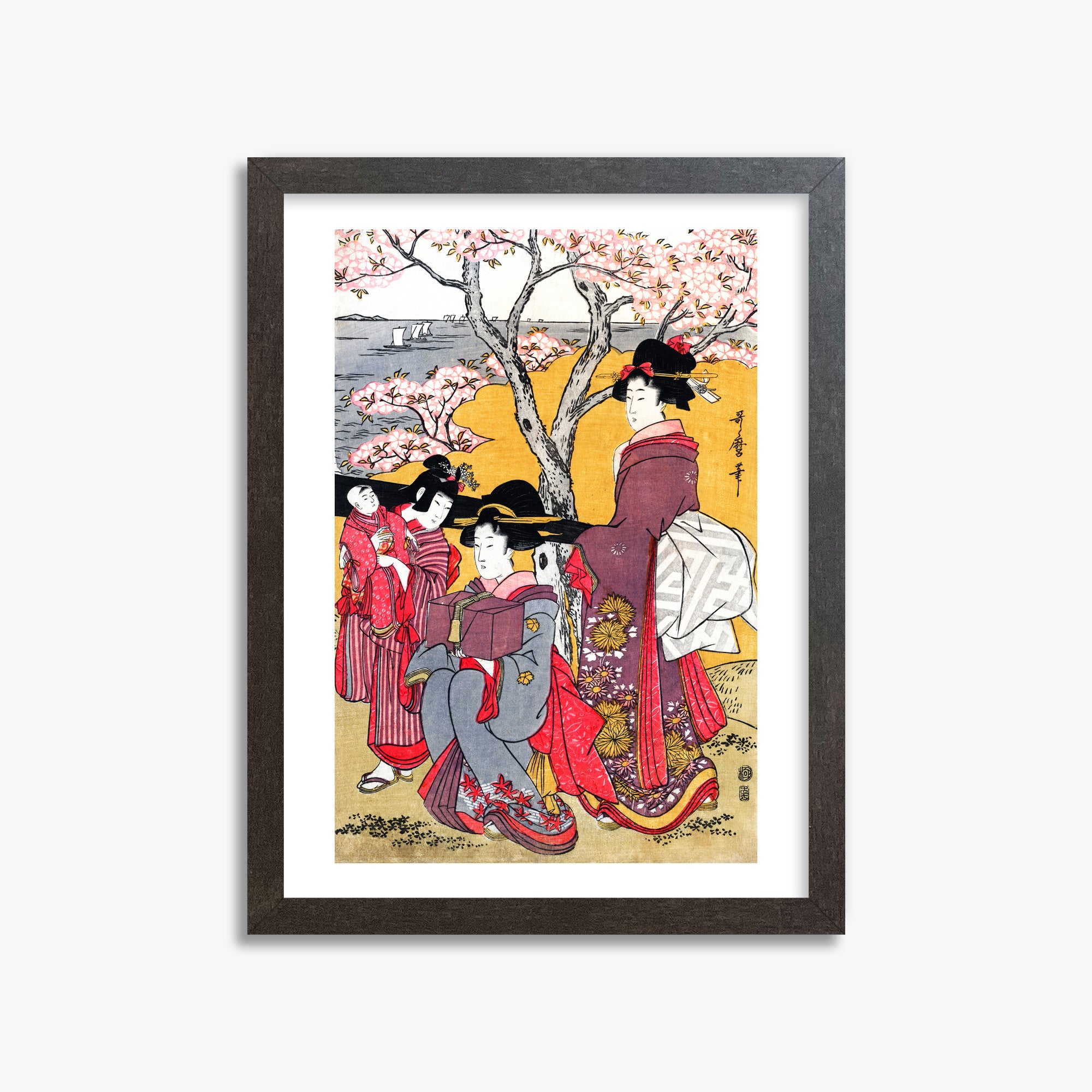 Kitagawa Utamaro: Cherry-viewing at Gotenyama, 30x40cm Framed Art Reproduction With Espresso Frame
