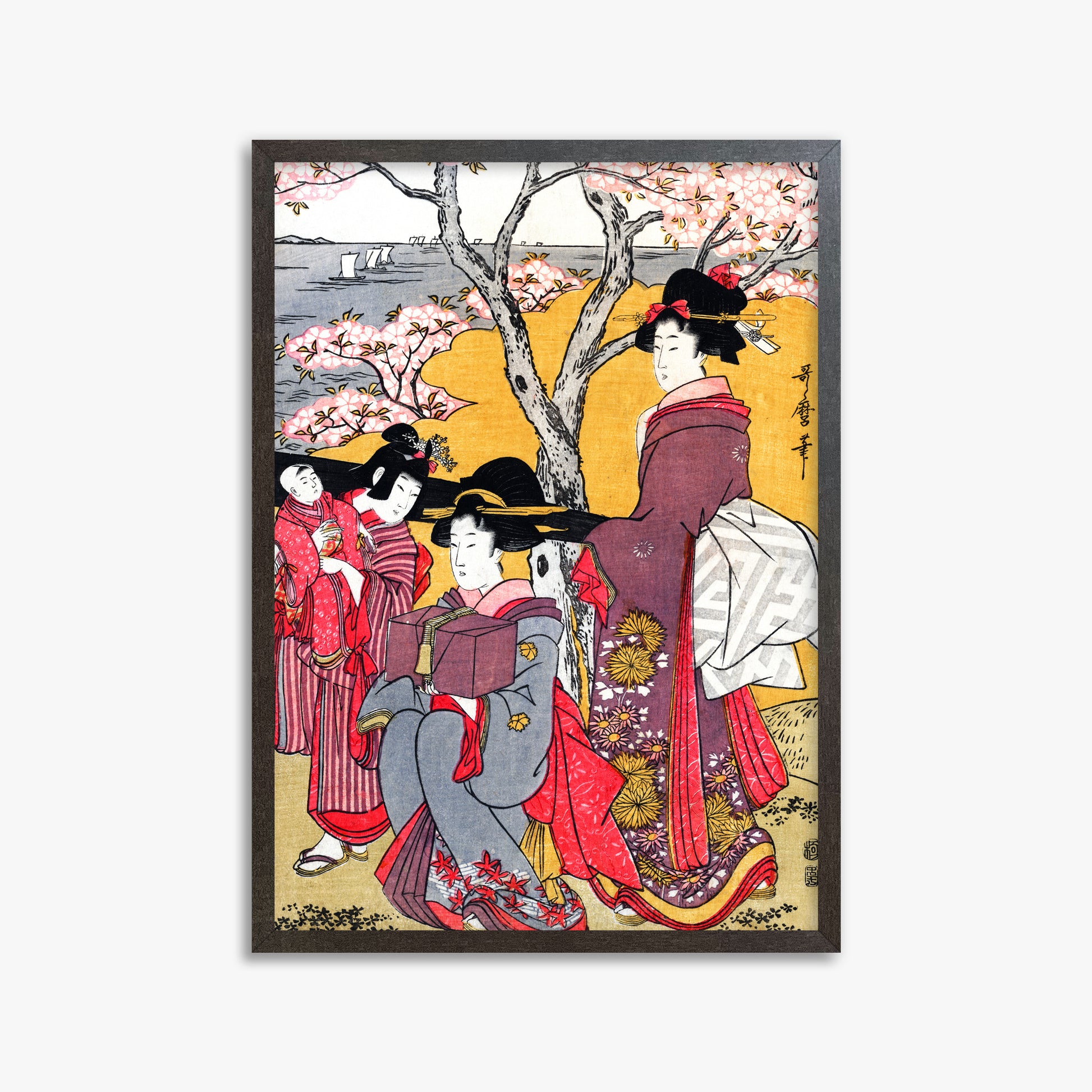 Kitagawa Utamaro: Cherry-viewing at Gotenyama, 50x70cm Framed Art Reproduction With Espresso Frame