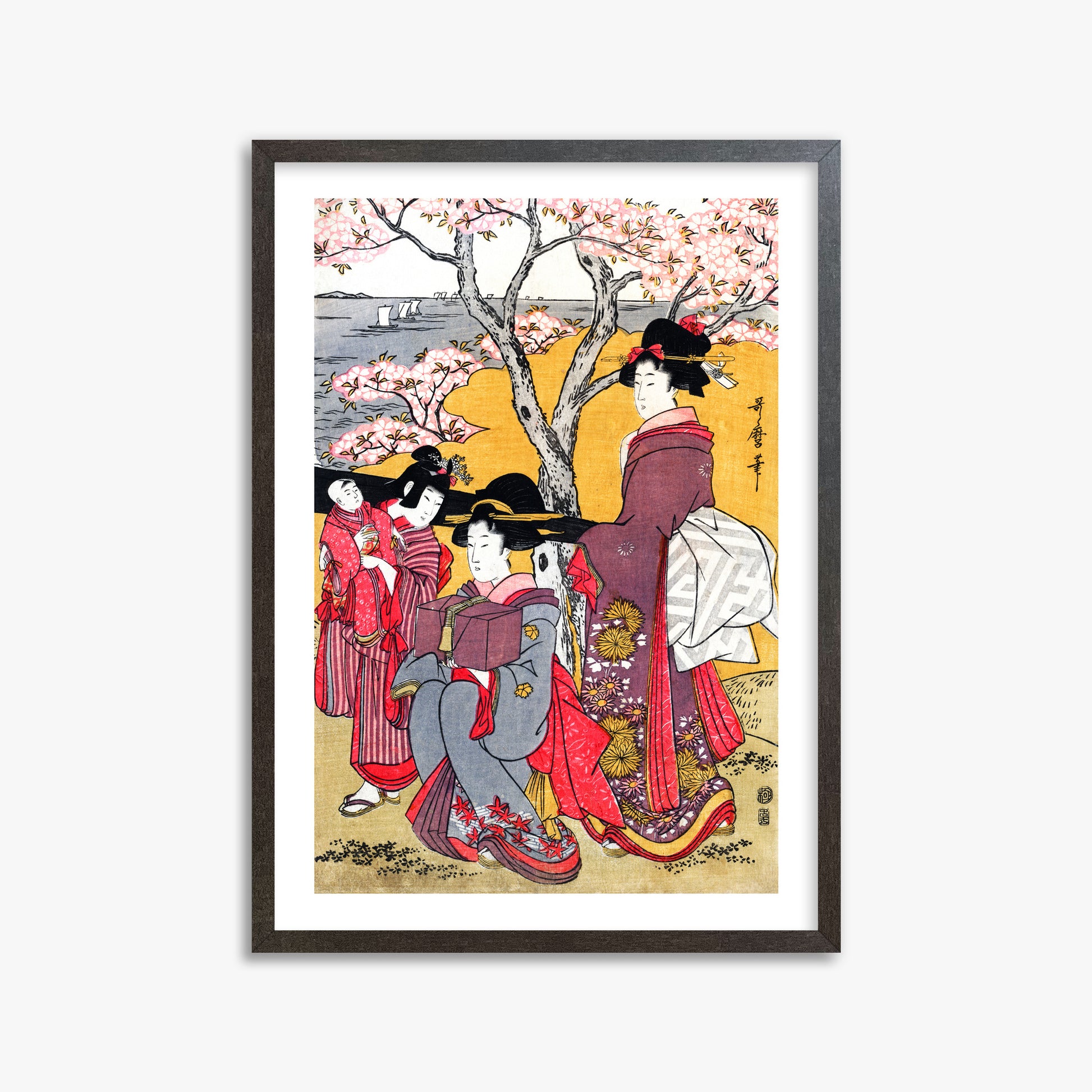 Kitagawa Utamaro: Cherry-viewing at Gotenyama, 50x70cm Framed Art Reproduction With Espresso Frame