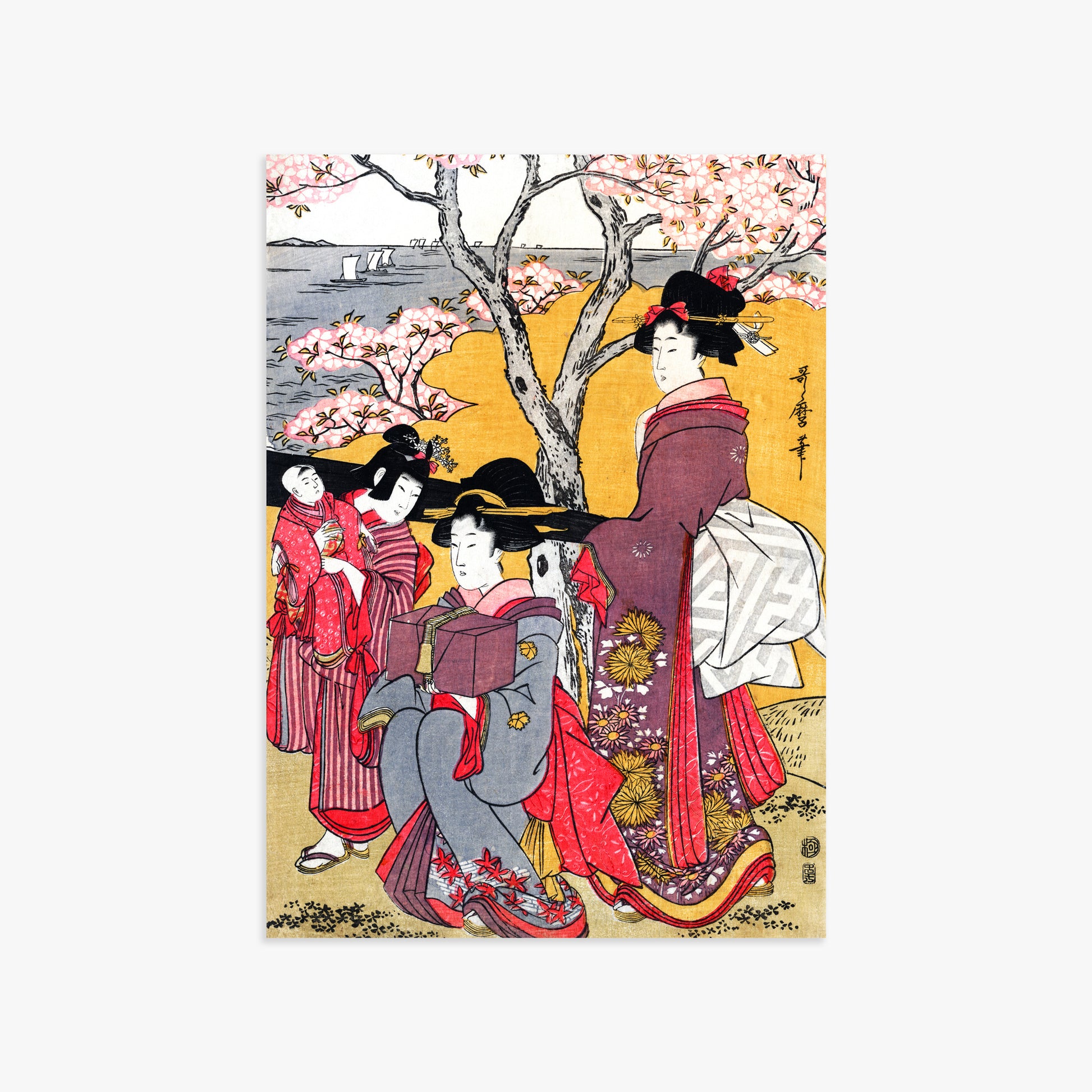 Kitagawa Utamaro: Cherry-viewing at Gotenyama, 50x70cm Art Reproduction Unframed