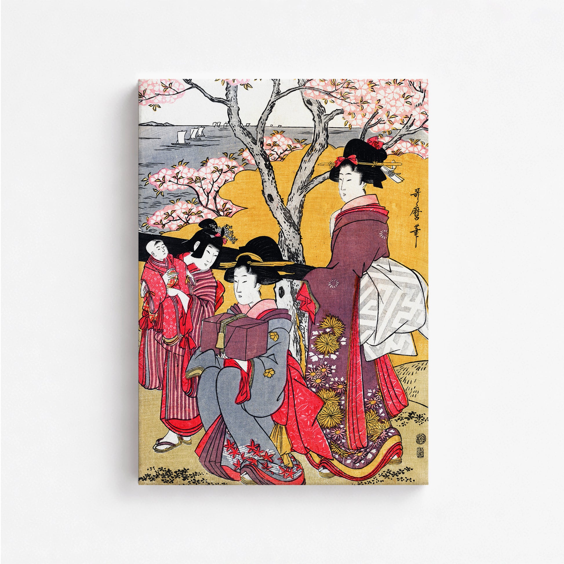 Kitagawa Utamaro: Cherry-viewing at Gotenyama, 50x70cm Satin Canvas Art Reproduction