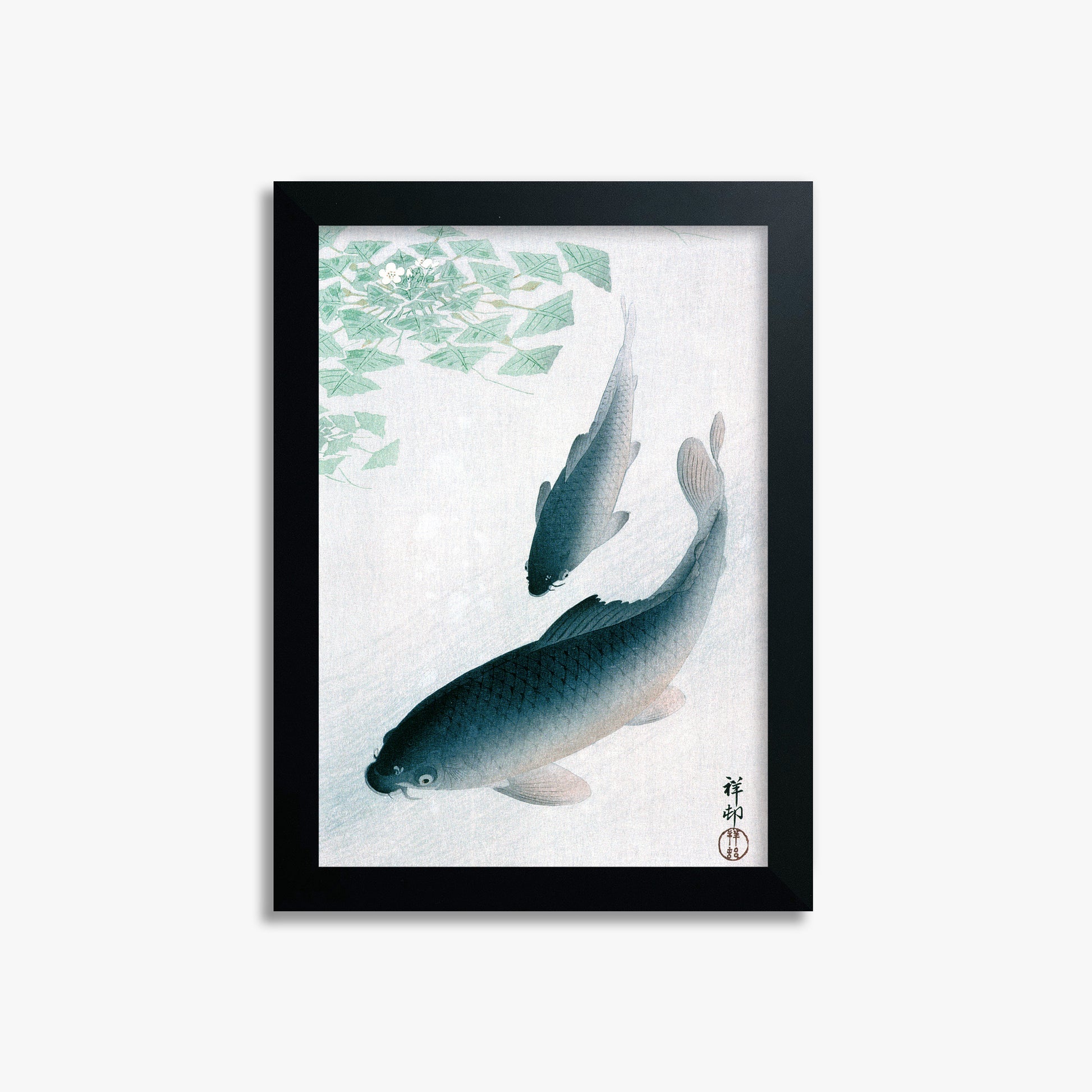 Ohara Koson: Carp or Koi, 21x30cm Framed Art Reproduction With Black Frame